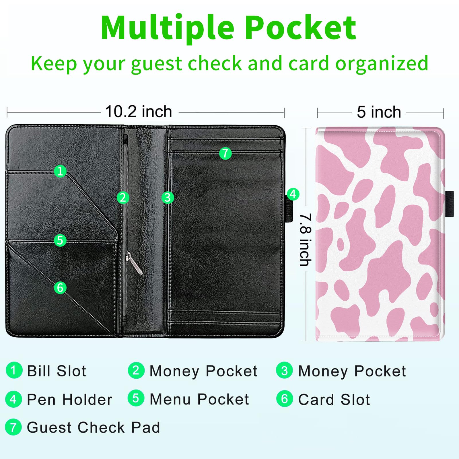 Buy B BOZHUORUI Server Books For Waitress, With 7 Large Pockets, Guest Book Note PadCash Check - View #5