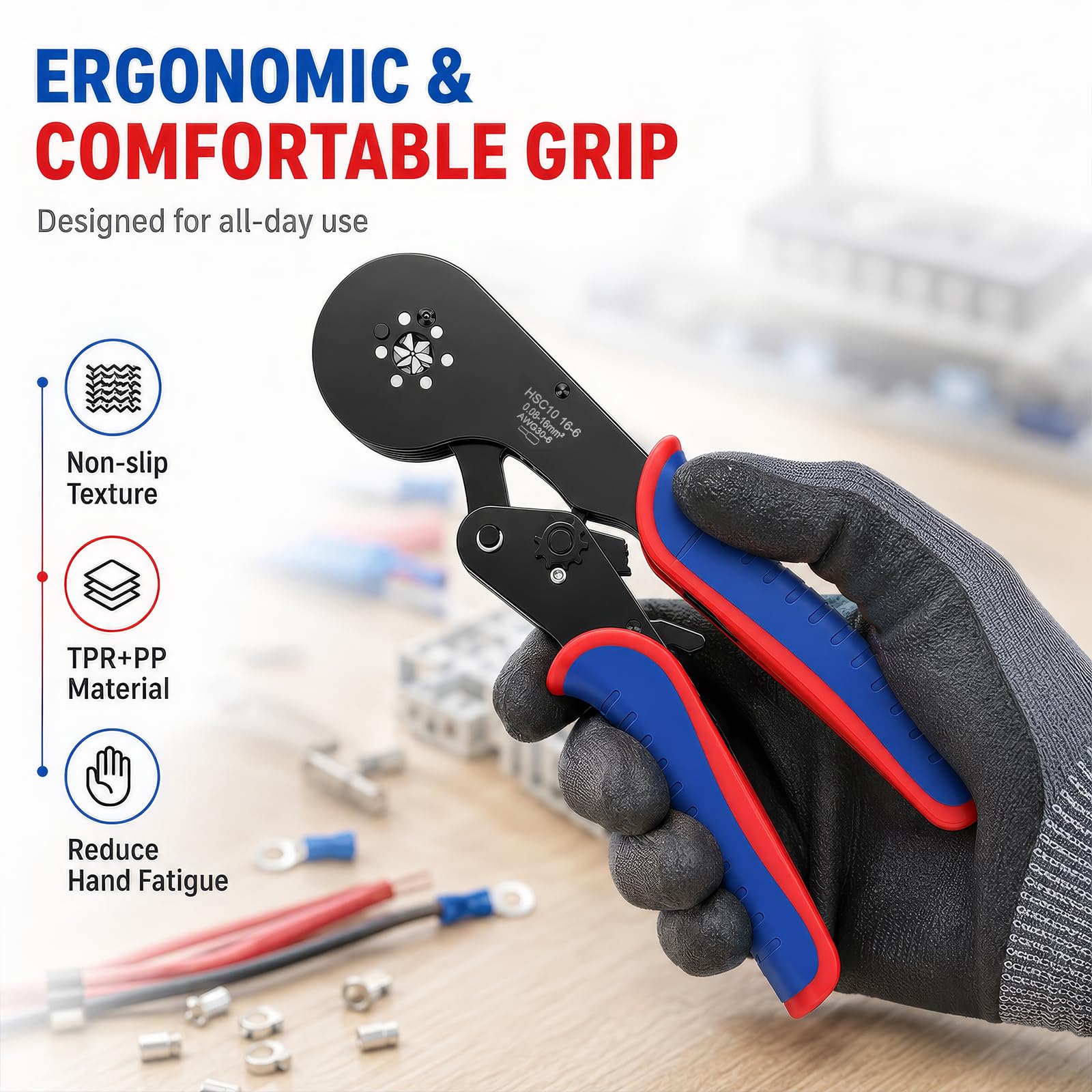 Crimpadora 0,08-16mm², 30-5AWG Crimpadora Terminales Eléctricos Profesional para Terminales Eléctricos, Terminales de Cable y Punteras 10 mm² Alicates para prensar