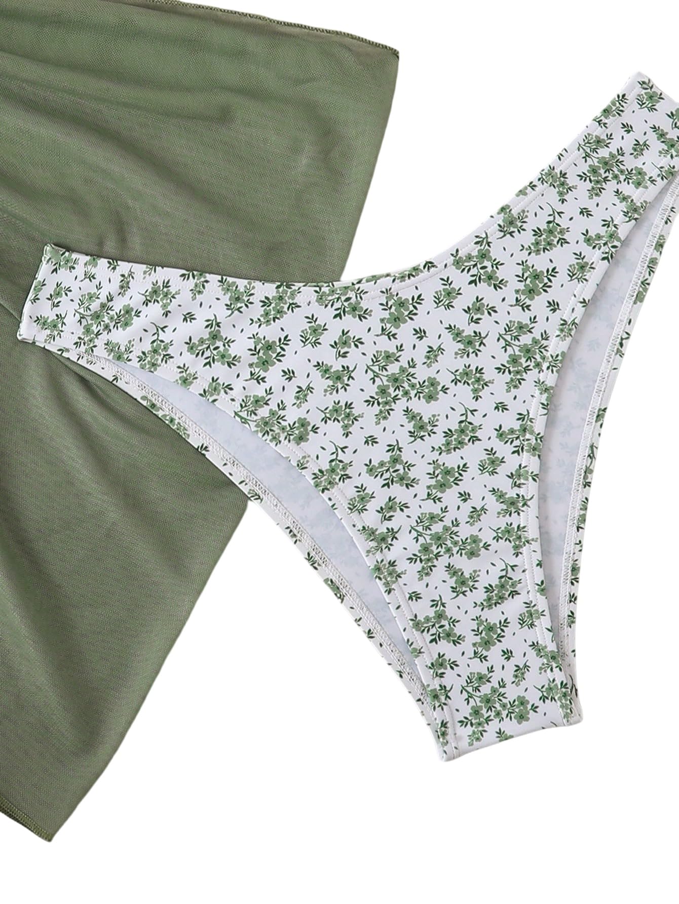 GORGLITTER Conjunto de bikini para mujer de 3 piezas con estampado floral, con cuello halter y falda cubierta