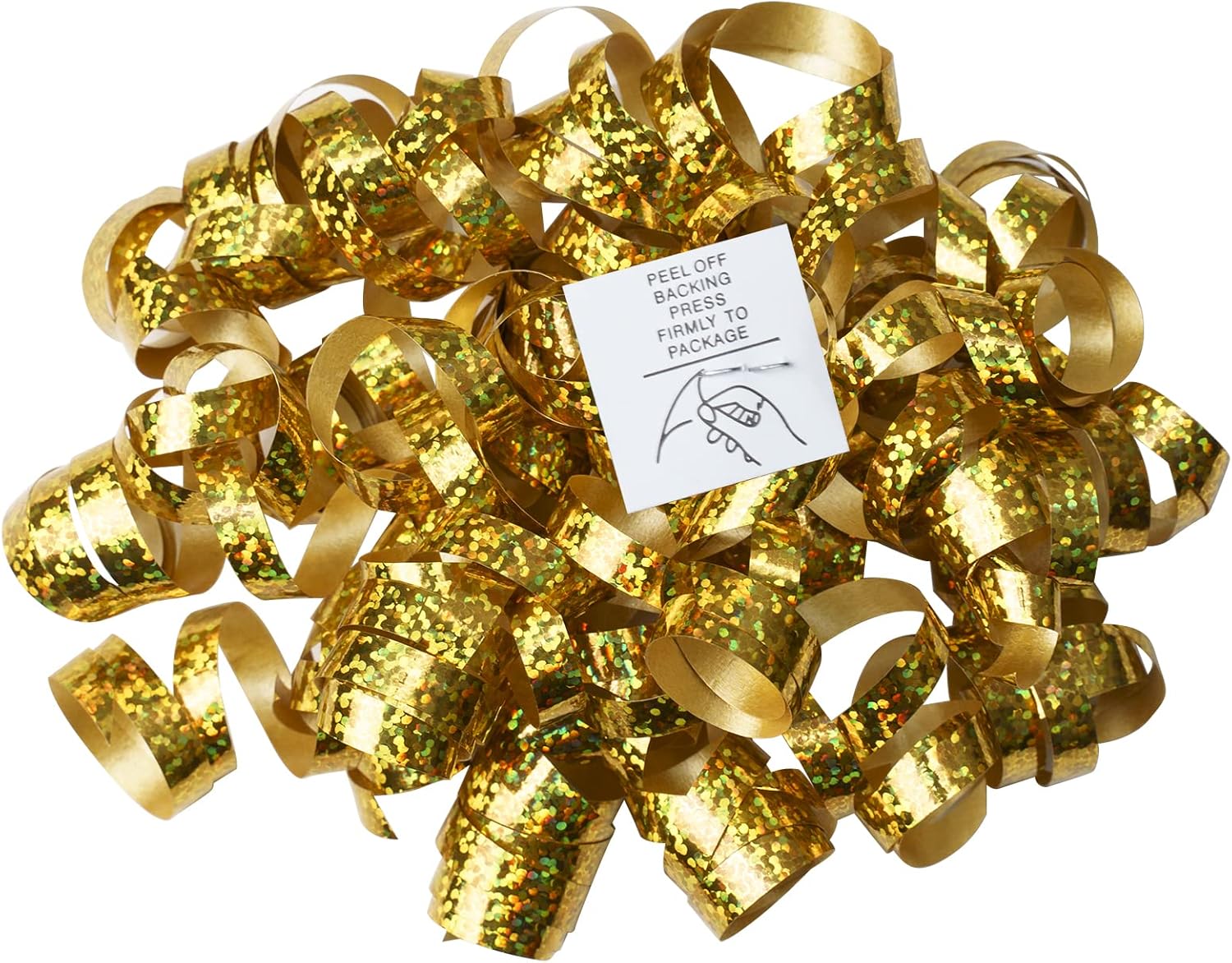 WRAPAHOLIC 12-Count Holographic Gold Self-Adhesive Curly Bows Gift Wrap Accessory - Perfect for Christmas, Birthday, Holiday, Party Favors Decorations - Image 2