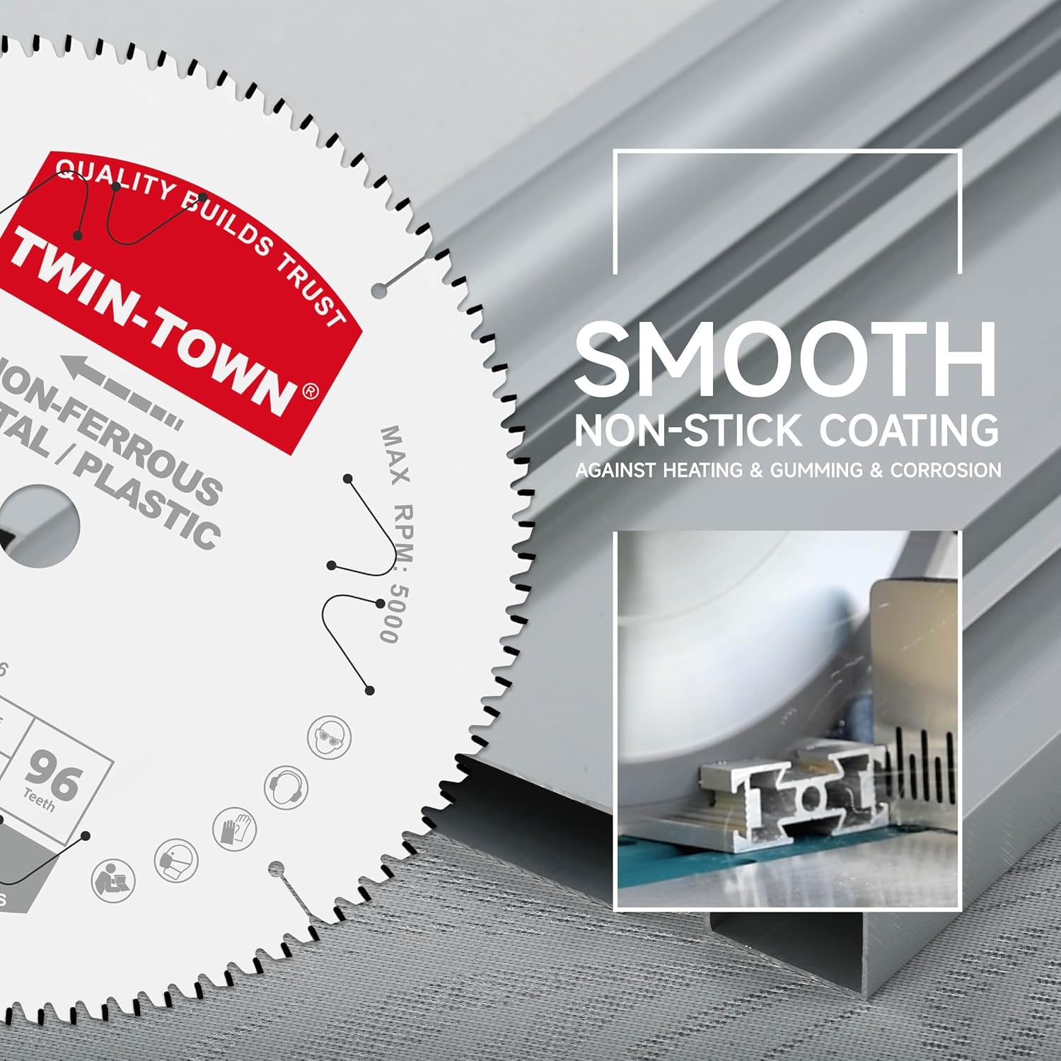 TWIN-TOWN 12-Inch 96 Tooth TCG Aluminum Cutting Saw Blade for Miter/Table Saws - Precision Circular Saw Blades for Aluminum, Plastics, Non-Ferrous Metals with 1" Arbor