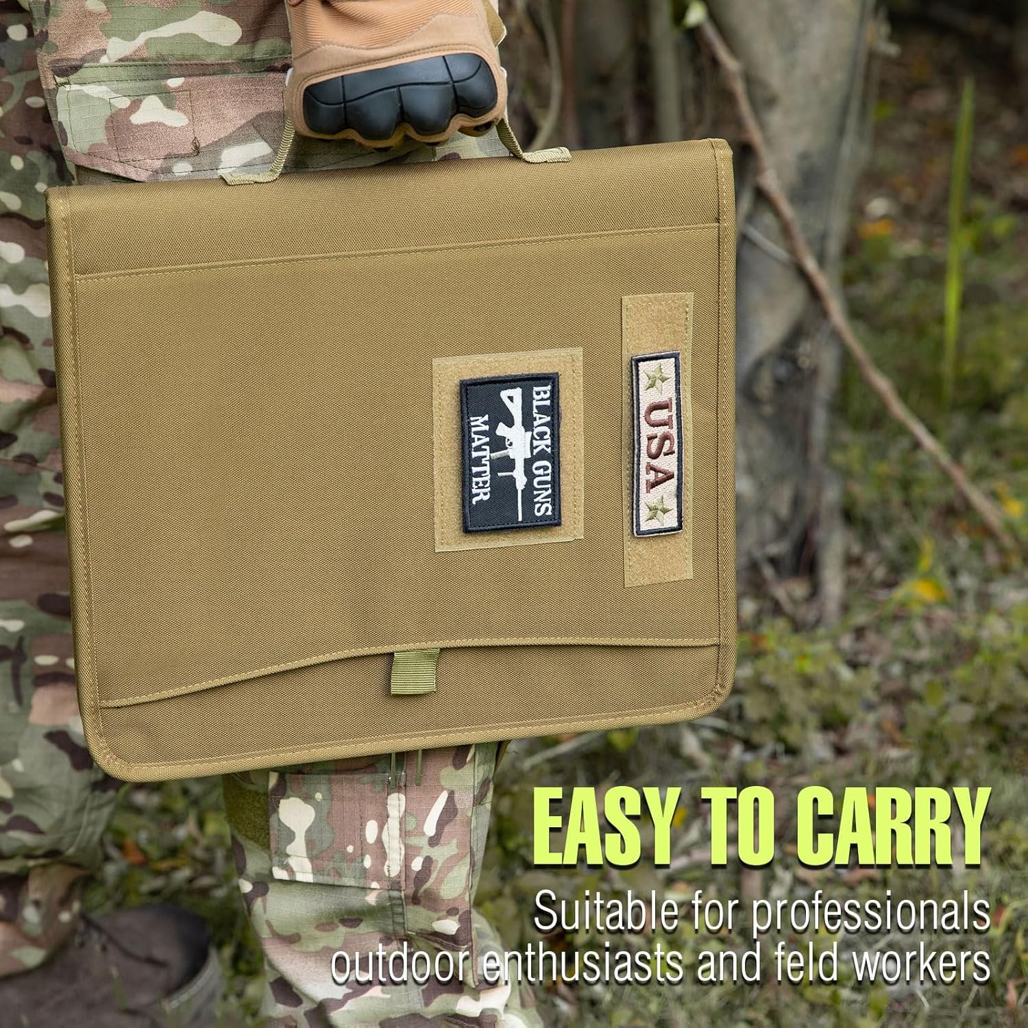 Kosibate Tactical Padfolio Portfolio Binder with Zipper and 25 Sheets of Letter Size Paper,Notebook Cover,Tactical Notebook with Zippered for Folders,Detachable 3-Ring Binder(A4,Khaki,13.5X 11.5Inch)