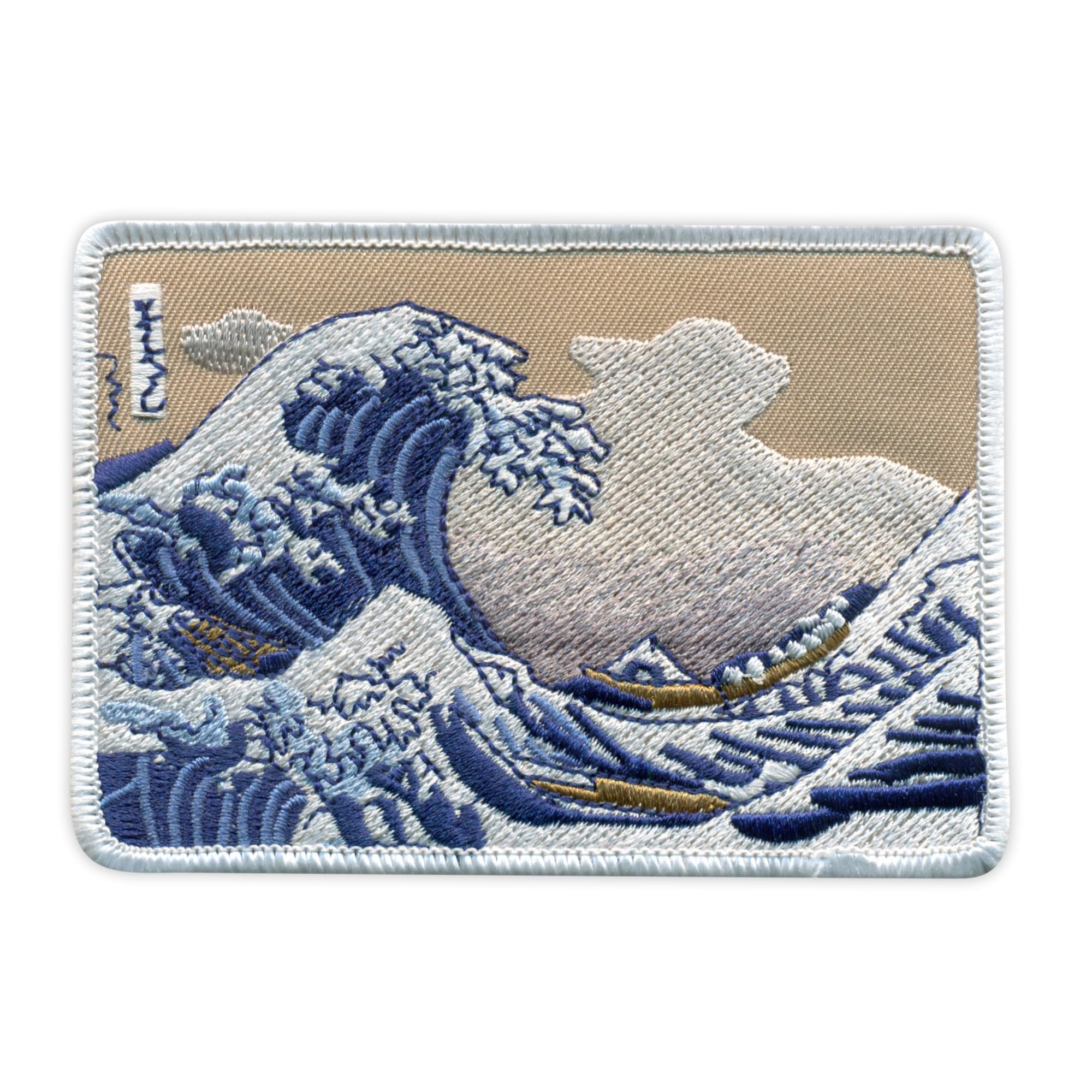 Set da quattro - Patchion Hokusai, La grande onda di Kanagawa, Tsunami del Giappone - Termoadesivo/Da stirare - Patch/Insegna/Emblema ricamato