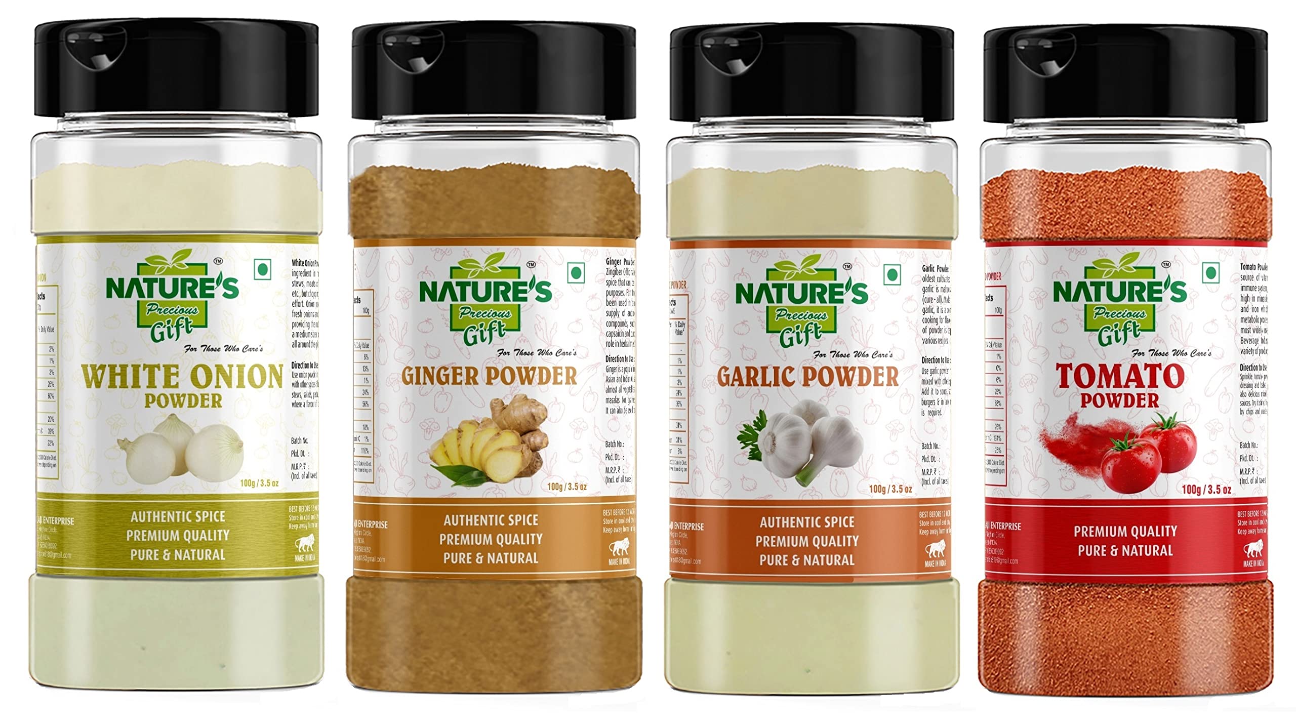 NATURES GIFT - FOR THOSE WHO CARES Onion Powder (White) 100 gm, Ginger Powder (Adrak/Sunth) 100 gm, Garlic Powder 100 gm, Tomato Powder 100 gm - for Cooking & Seasoning, Pure & Natural Powder - [Combo Pack] (B09KB9Z3ZC) Amazon Price History, Amazon Price Tracker
