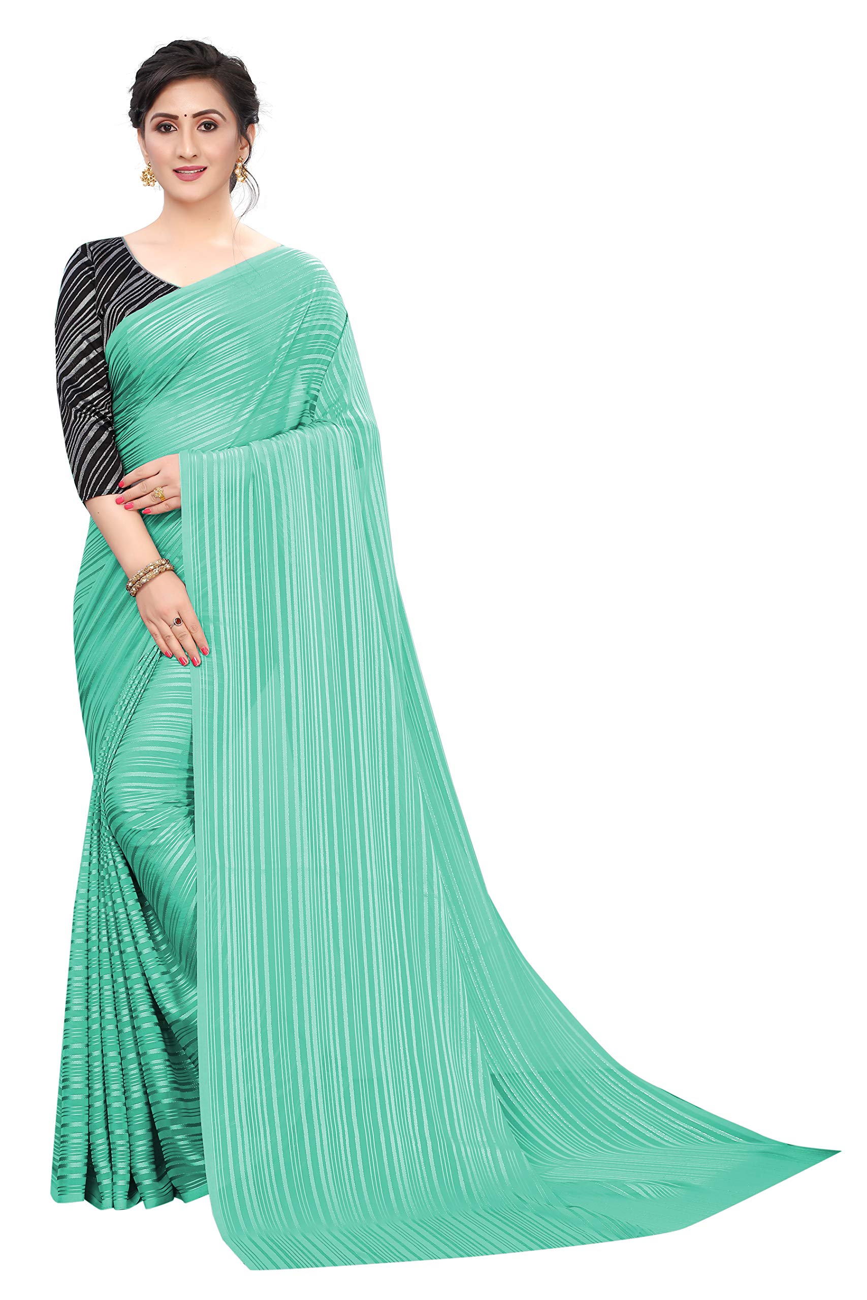 Sarees Women's Stripe Fashion Georgette Saree With Blouse Piece