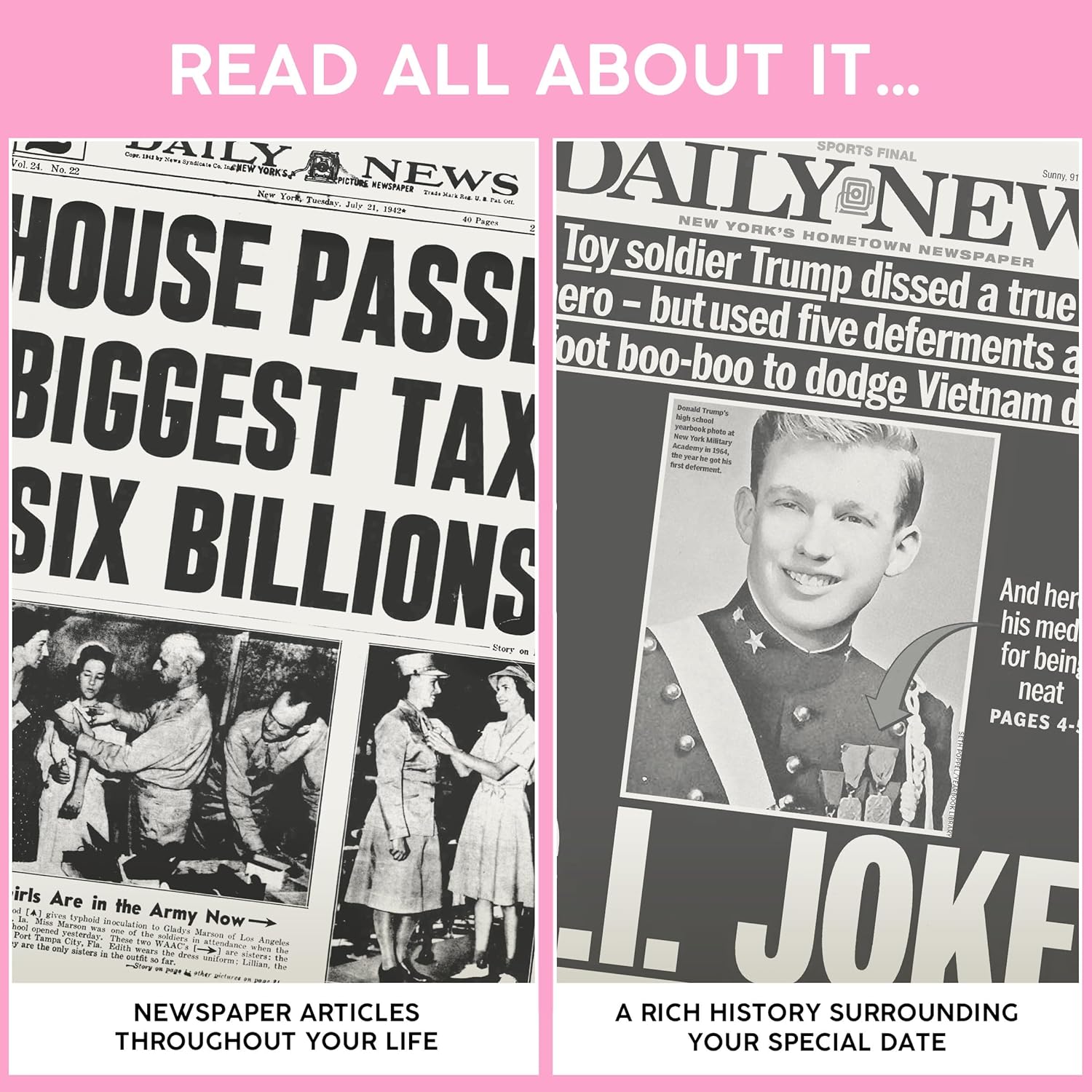 Signature gifts - Personalised Birthday Newspaper Headlines of Your Day - USA Tabloid Custom Newspaper Book WP/NYDN - Memory Book Gift (90th Birthday - Milestone Edition)