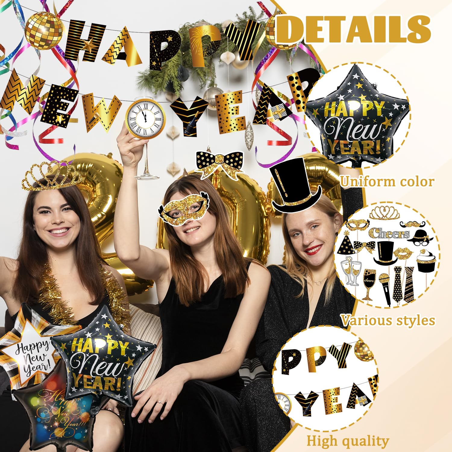 36 Stück Deko Silvester Party 2026, Silvester Deko 2026 Set, Happy New Year De-co Set, Silv-Ester D-EKO 2026 Dekoration, Happy New Year De-ko 2026, Luftballons Silve-Ster D-EKO, Tischdeko Silv-Ester Küche