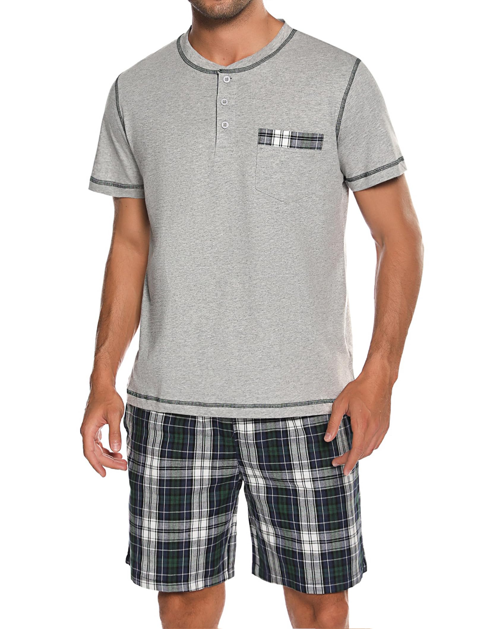 sykooria Men's Pajama Sets Cotton Loungewear Pjs Shorts Sets 2 Piece Short Sleeve Sleepwear With Pockets S-3XL-picture-36