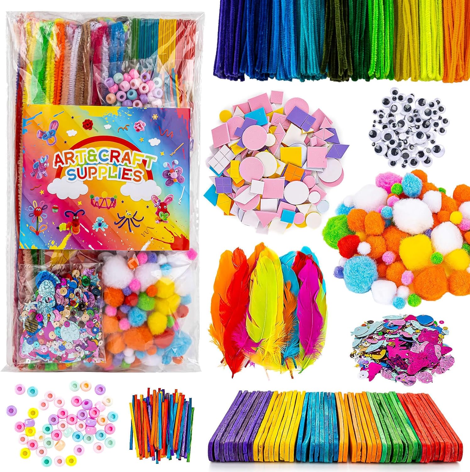 RAINFLOW 1700+ Arts & Crafts Supplies – Craft Kit,Supplies & Materials Set for School,Classroom,Family, Party, DIY, Art Creation, Holiday Decoration