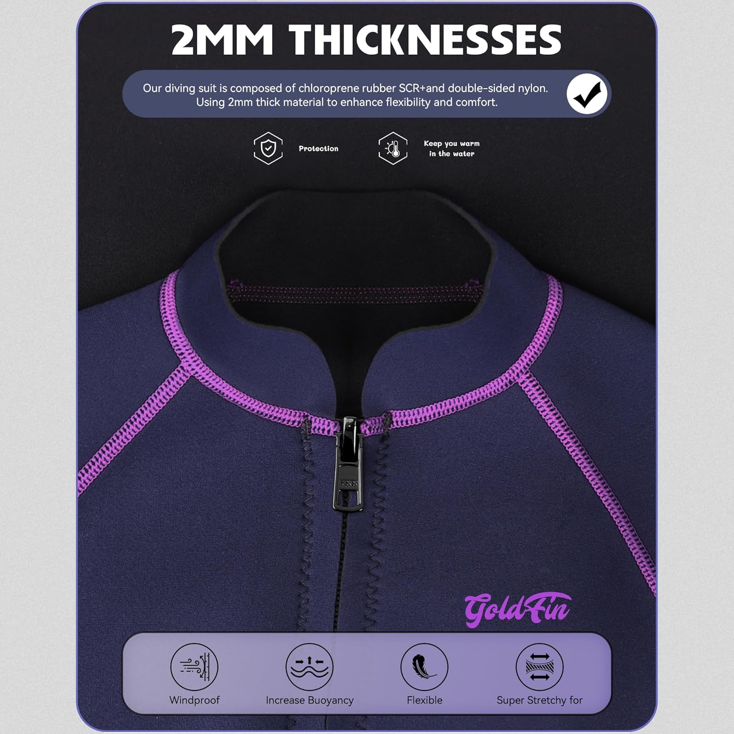 GoldFin Wetsuit Top Women, Womens 2mm Wetsuits Neoprene Long Sleeve Jacket Keep Warm for Water Aerobics Swim Dive Surf - Image 3