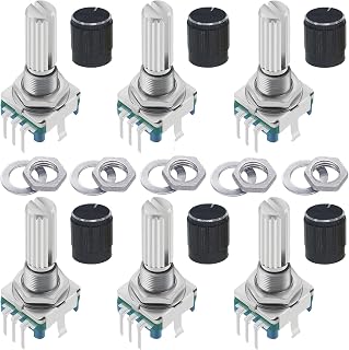 WWZMDiB 6-Pack EC11 Rotary Encoders with Push Button, 360° 5-Pin Knobs for Arduino, Raspberry Pi, ESP32 DIY Projects