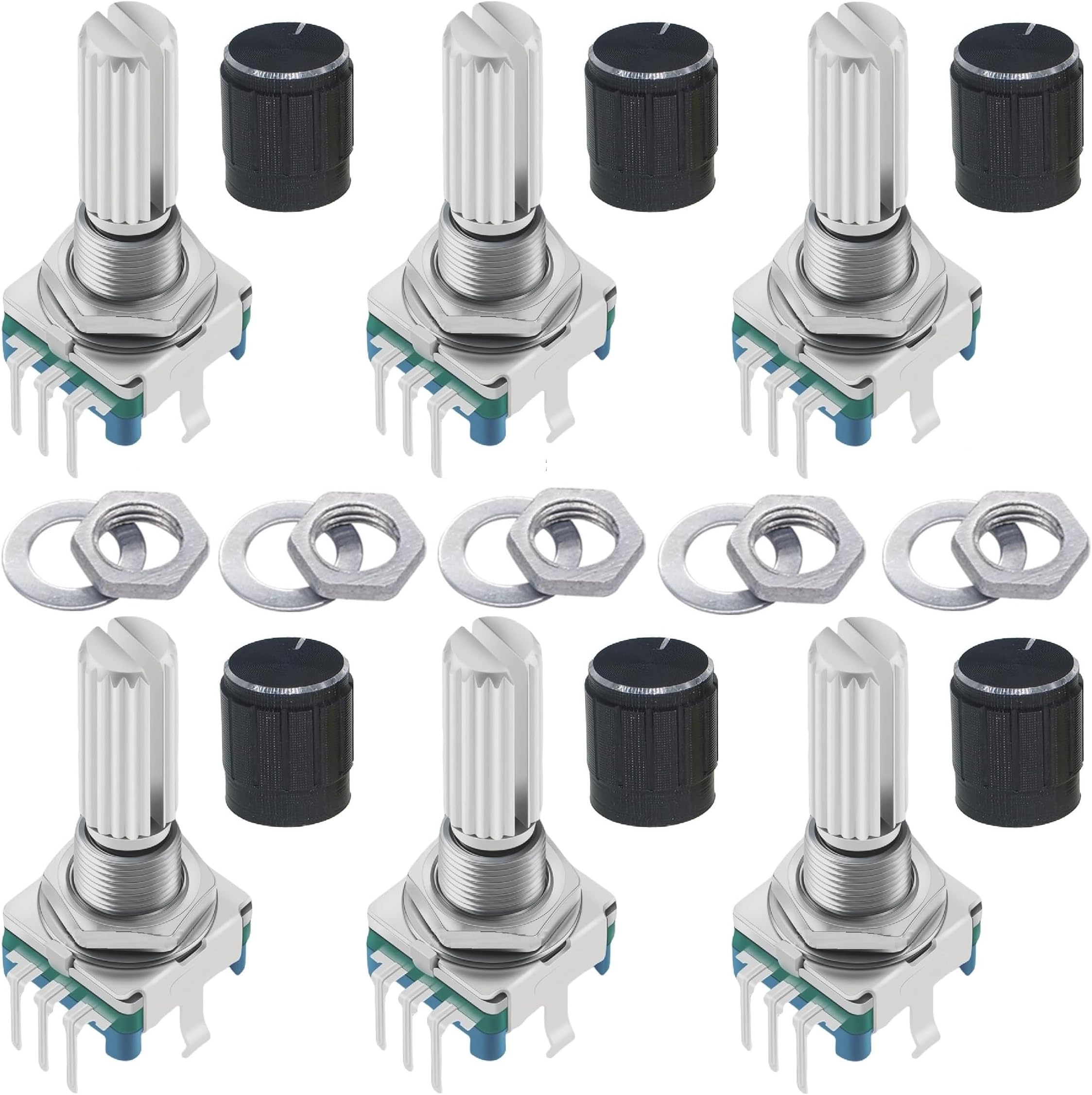 WWZMDiB 6pcs 360° Rotary Encoder Digital Potentiometer with Push Button 5 Pins and Knob Cap for Arduino (Pack of 5) - EC11
