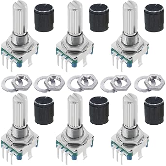 WWZMDiB 6Pcs EC11 Rotary Encoder with Push Button 360 5 Pins and Knob Cap for Arduino, Raspberry Pi, ESP32