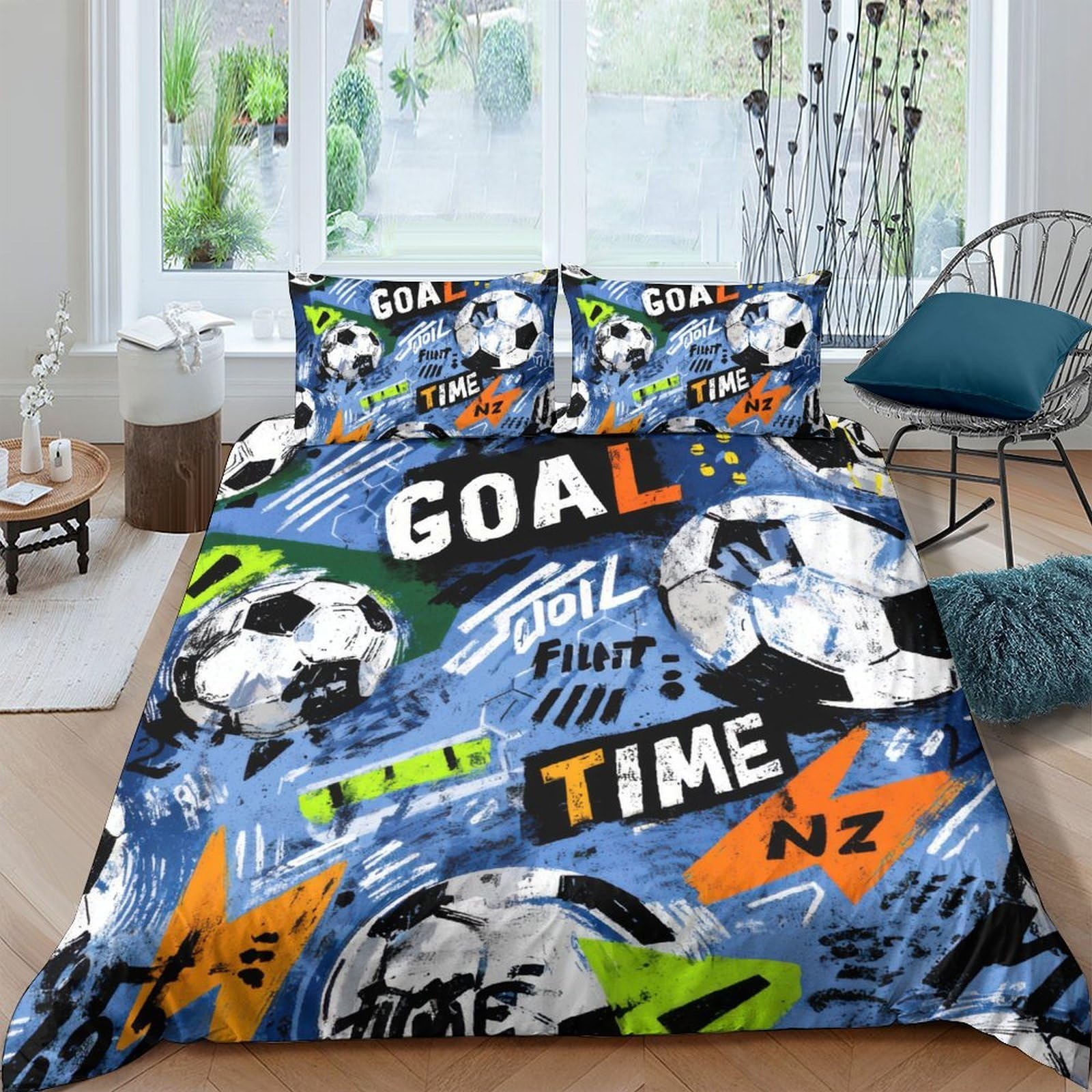 Ctjqhvkz Style-9 3D Printed Graffiti Football Fitted Sheet Microfiber Soft Breathable Soccer Graphic Mattress Cover For Bedroom Decor Single（135X200cm）
