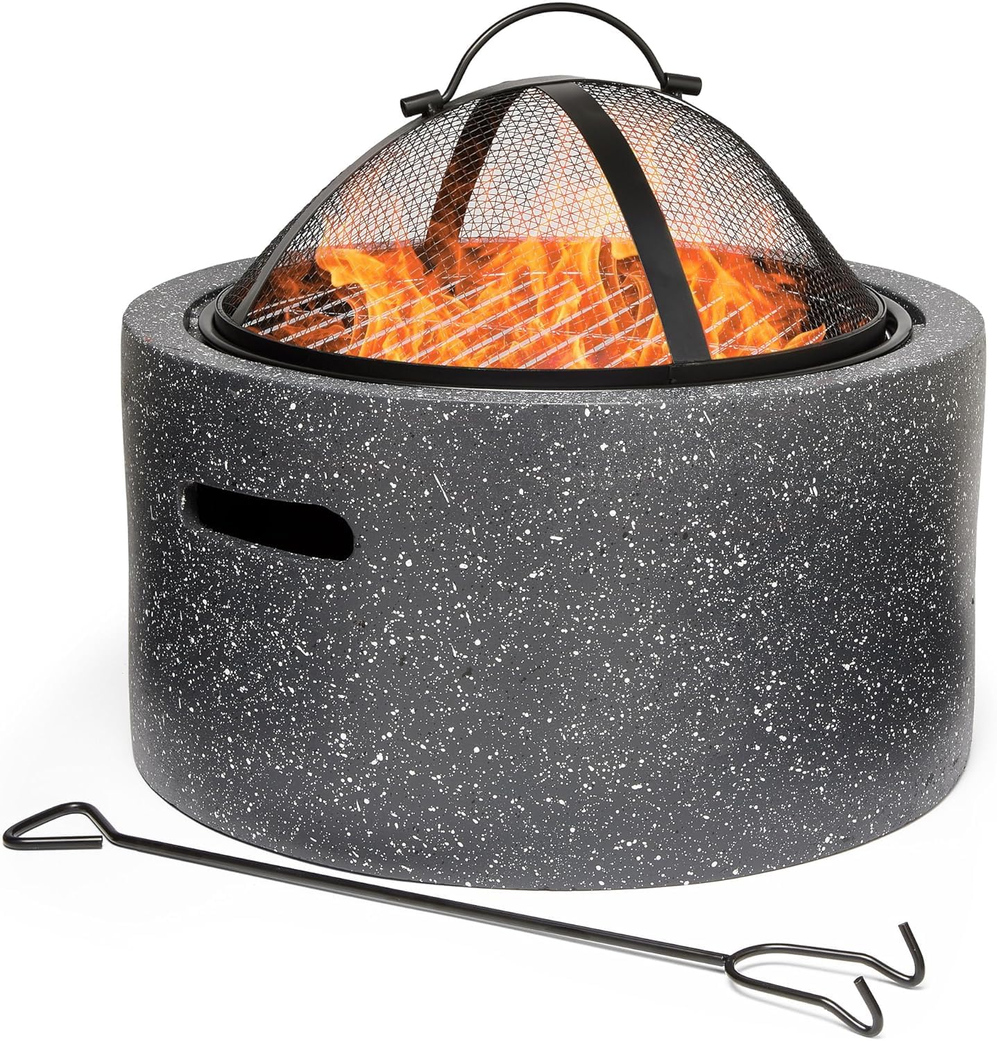 Braciere da esterno, leggero, rotondo, a carbone, con griglia per barbecue, bacino per carbone, copertura e forchette per riscaldamento e barbecue in giardino