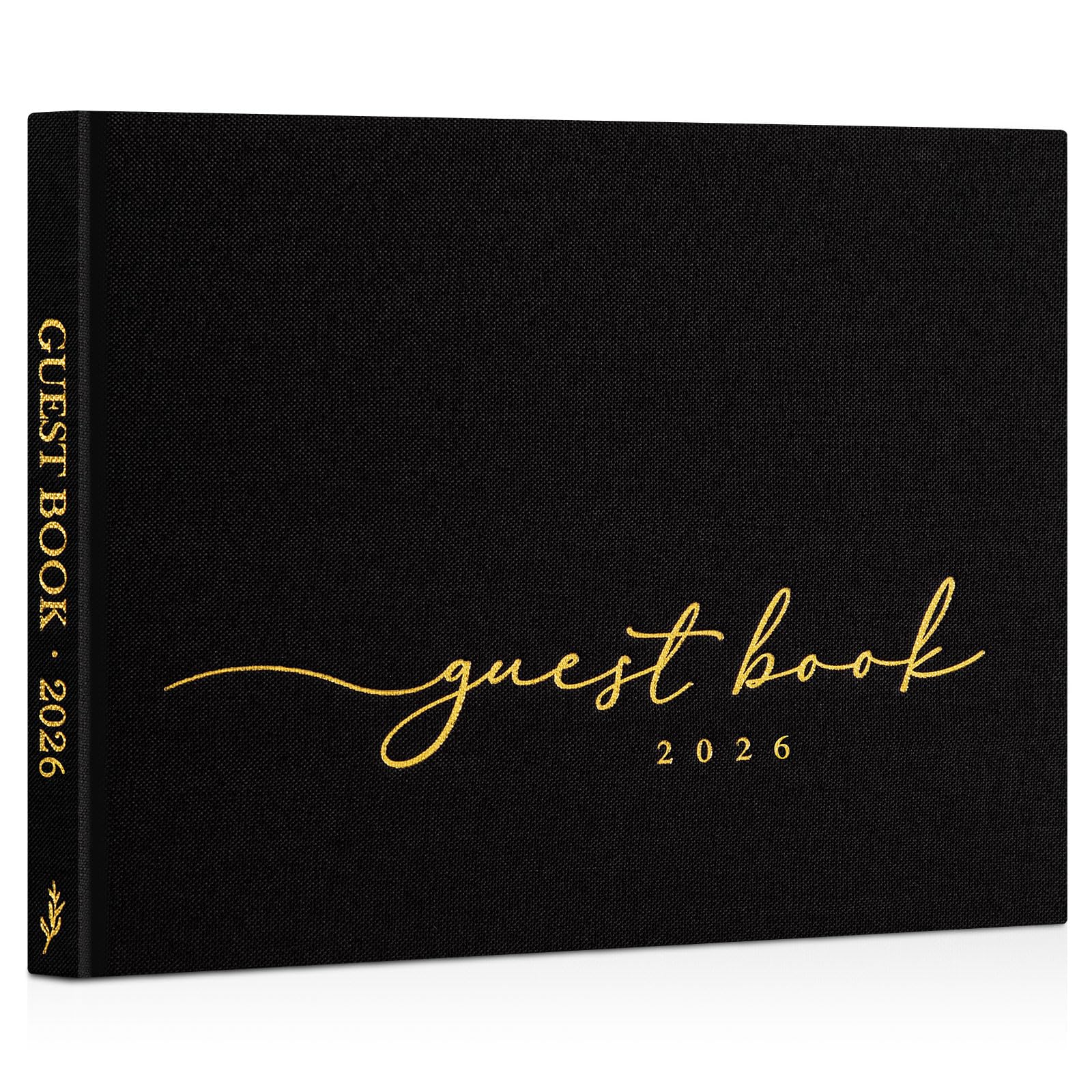 Lanpn Wedding Guest Book 2026 - Linen Graduation Guestbook Wedding Reception with 108 Blank Pages for Sign in and Photos - Polaroid Guest Book for Wedding Bridal Shower Baby Shower Funeral (Black)