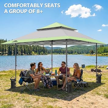 EAGLE PEAK 13x13 Pop Up Canopy Tent, Auto Extended Eaves, Gray