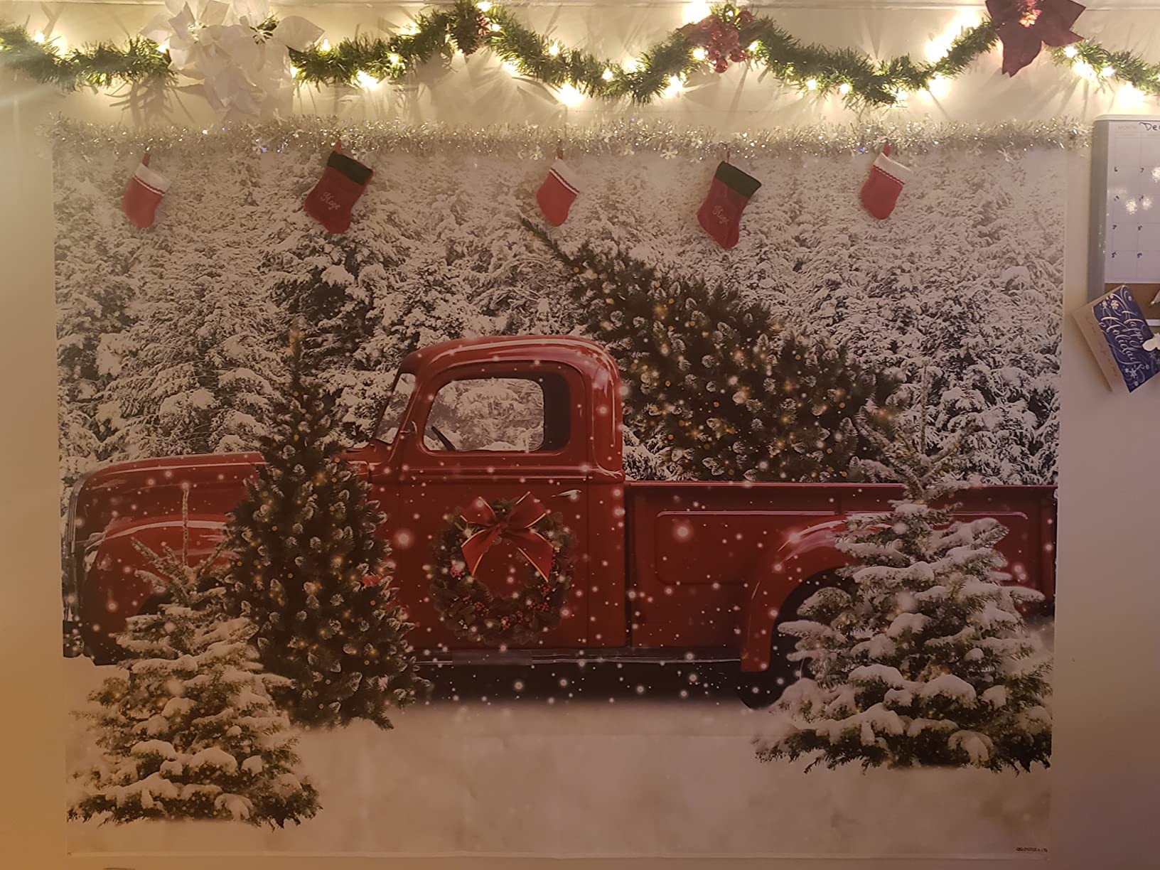 Avezano Weihnachts Hintergrund 2.4x1.8m - Vintage Lastwagen Mit Baum