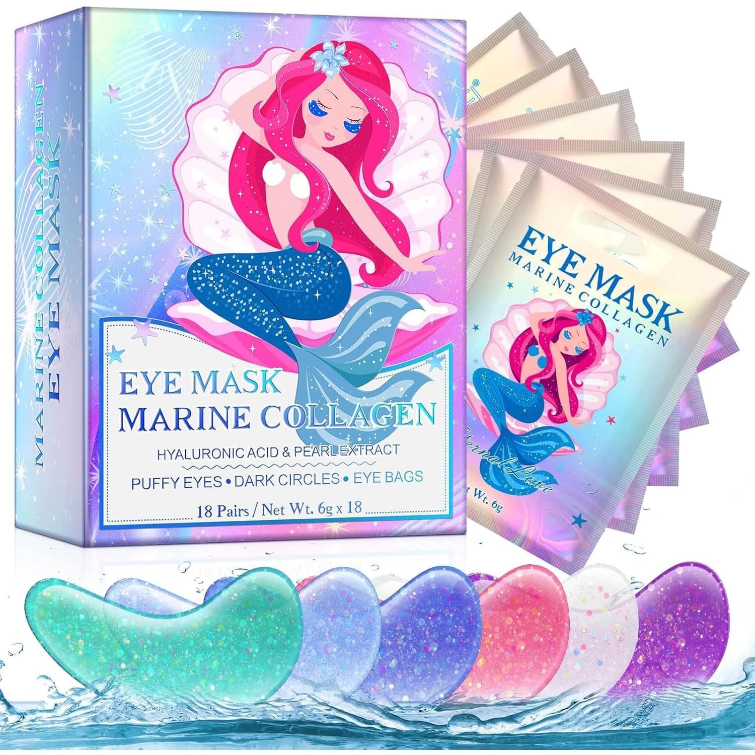 Under Eye Patches(18 Pairs) - Under Eye Mask, Eye Patches for Puffy Eyes, Under Eye Masks for Beauty & Personal Care, Pearl Eye Masks with Natural Marine Collagen for Dark Circles & Reduce Wrinkles