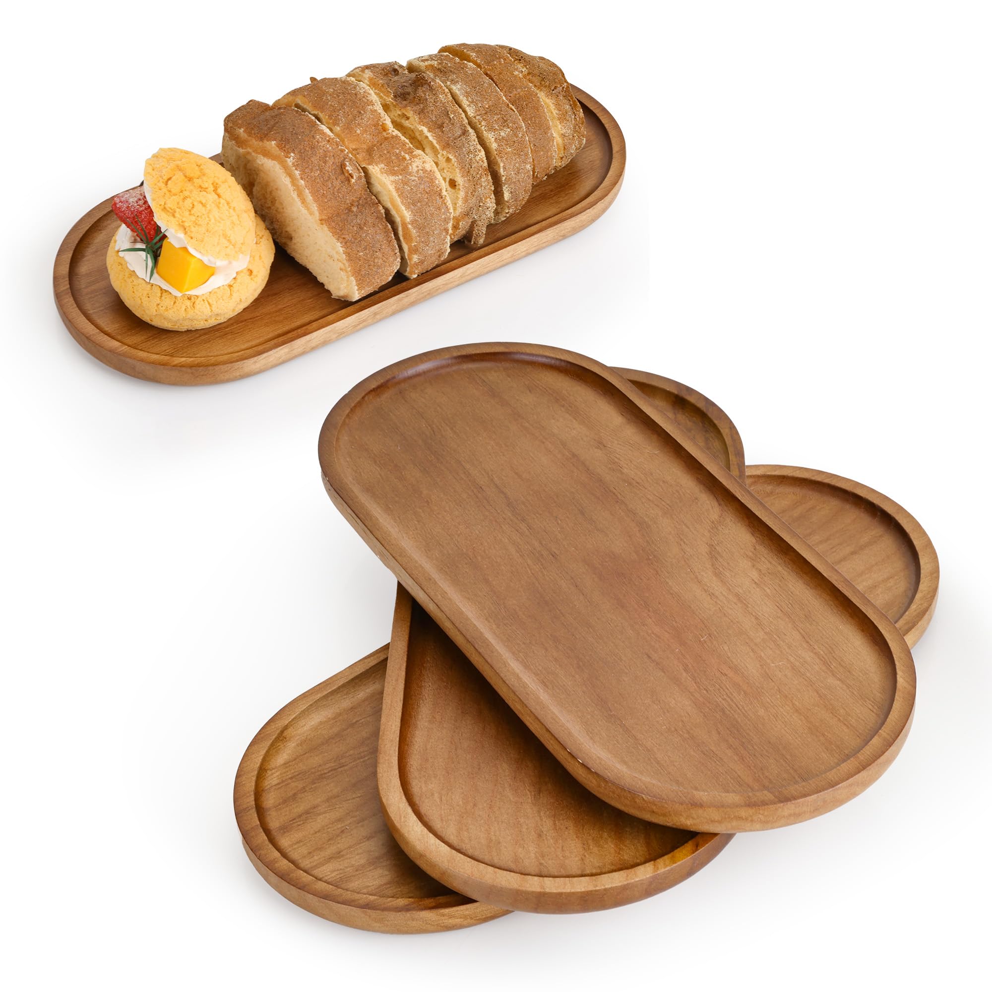 Aramanara 4 pcs Oval Wooden Tray, Wooden Display Board, Wood Serving Boards for Display Coffee Tea, Snacks, Cheese