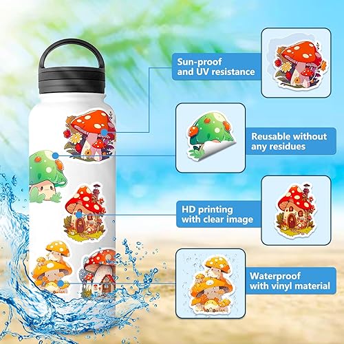 Miniatura 4 de Paquete de 50 calcomanías de hongos, decoración estética de hongos, regalos para niños, adolescentes y adultos, calcomanías de vinilo impermeables