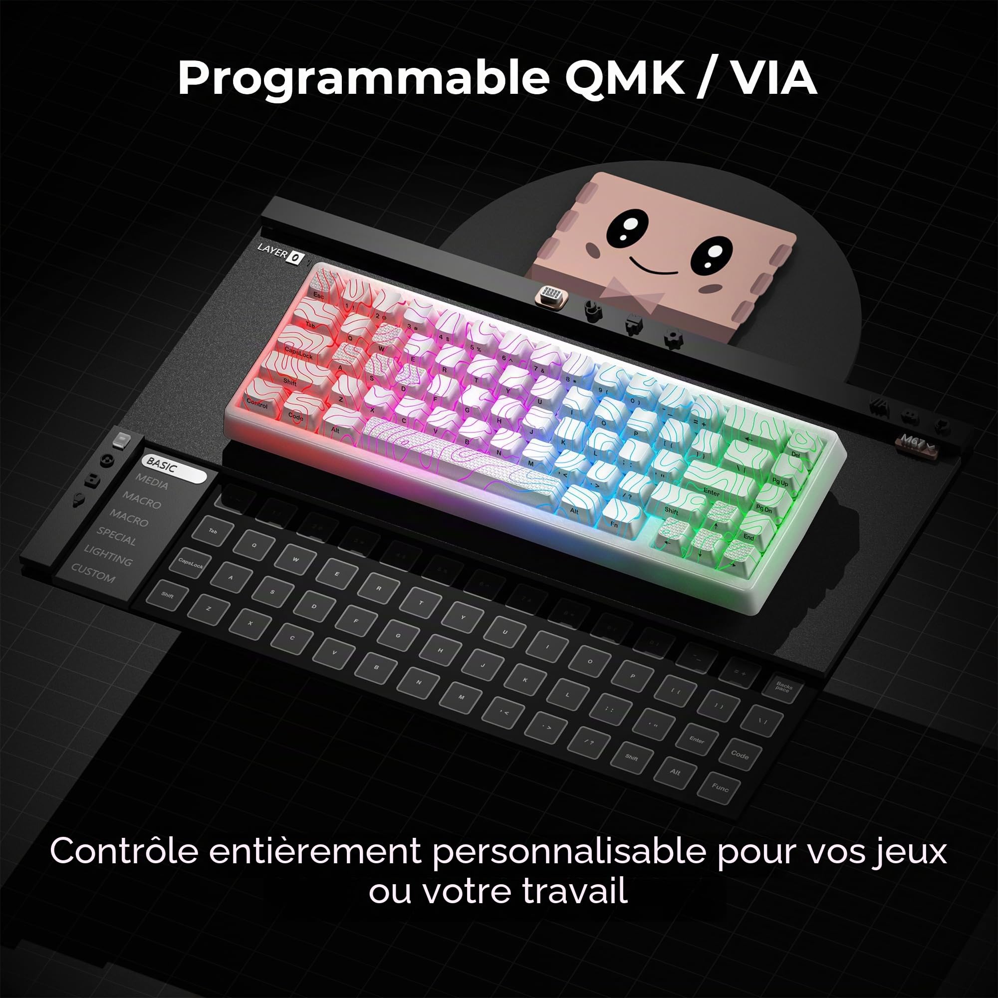 HITIME XVX M67 Clavier sans fil 60 % sans fil, clavier de jeu topographique QMK/VIA, clavier mécanique Thocky Creamy Tri-mode, joint d'étanchéité remplaçable à chaud, technologie IMD RVB pour Windows