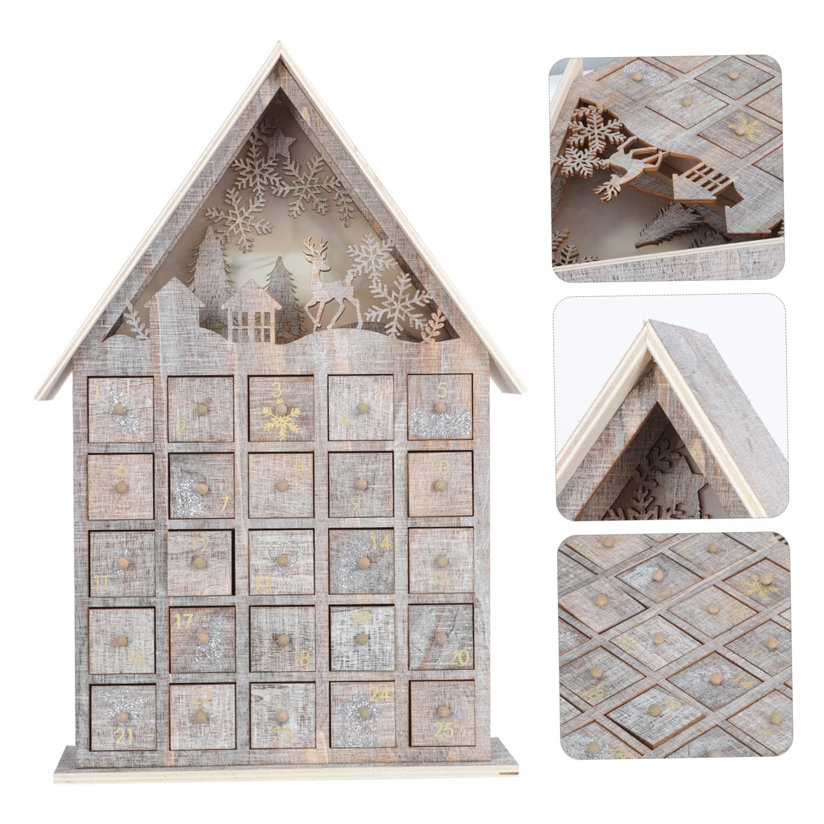 1pieza Calendario De Adviento De Madera Luminosos Para Decoración Navideña Para Niño Niña Sorpresas y Dulces Accesorio Encantador Para Fiestas De Navidad