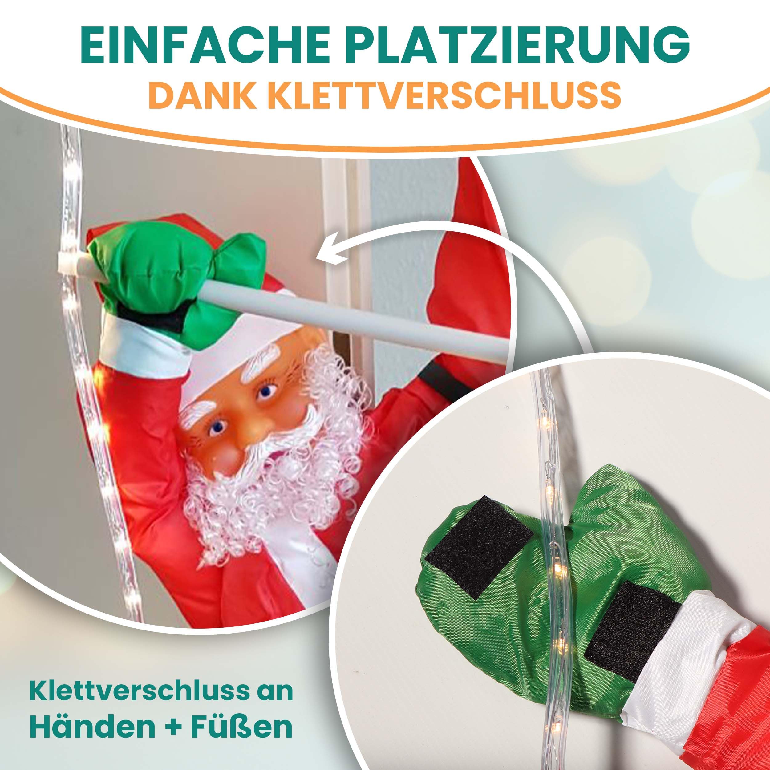 Gartenpirat Weihnachtsmann auf Leiter 200 cm LED-Lichtschlauch warmweiß Deko Nikolaus Weihnachtsdekoration Weihnachtsfigur innen außen