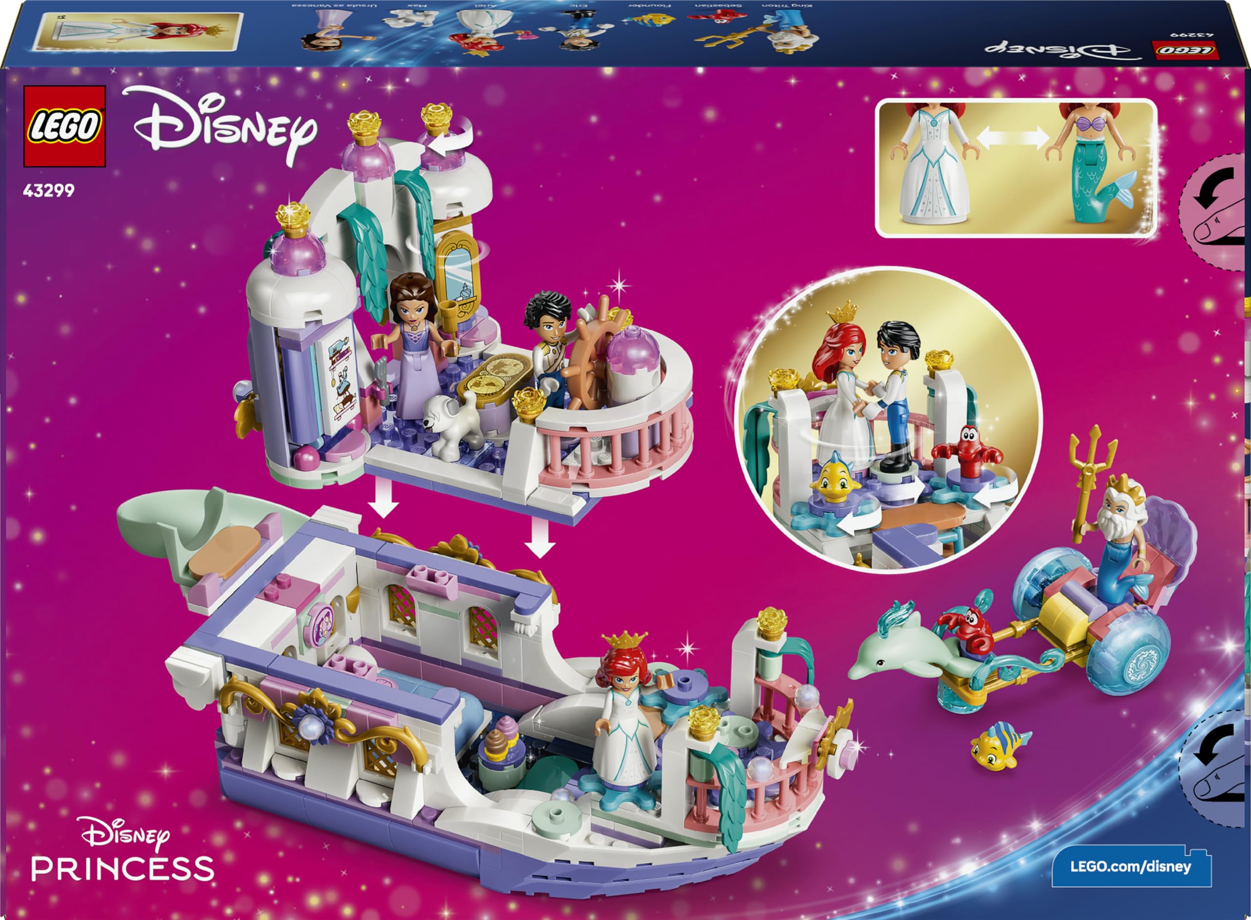 LEGO ǀ Disney Princess Arielles Königliches Hochzeitsboot - Arielle, die Meerjungfrau Set mit 7 Figuren inkl. Arielle und Vanessa - Zimmerdeko - Geschenk für Mädchen ab 6 Jahren und Fans 43299