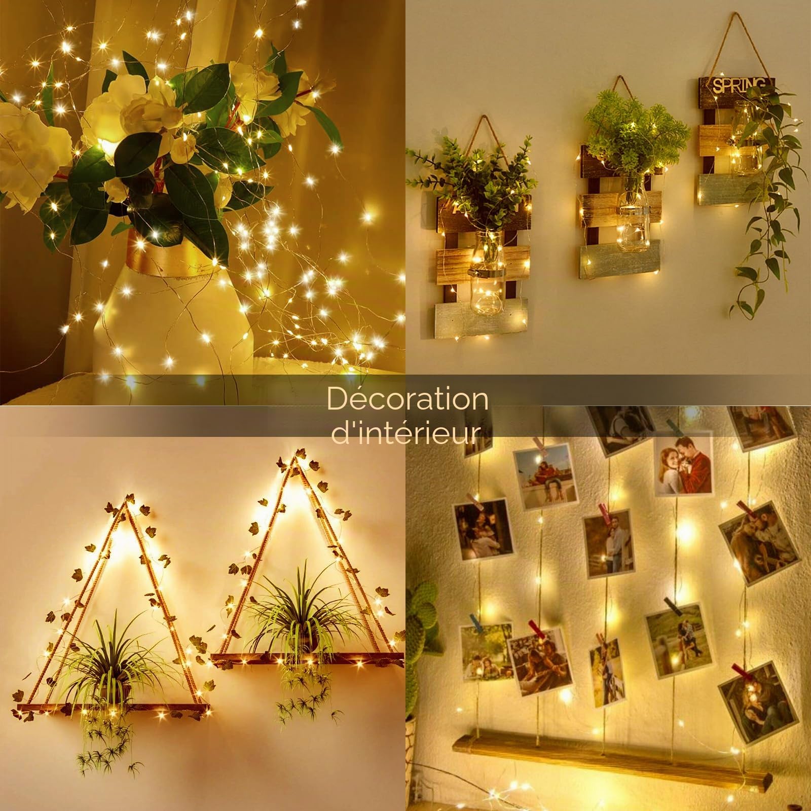 Lot de 3 mini guirlandes lumineuses avec piles - 2 m - 20 LED - Pour l'extérieur - Étanche - Pour la chambre, la décoration de la maison, un cadeau, un mariage, Noël, une fête - Blanc chaud