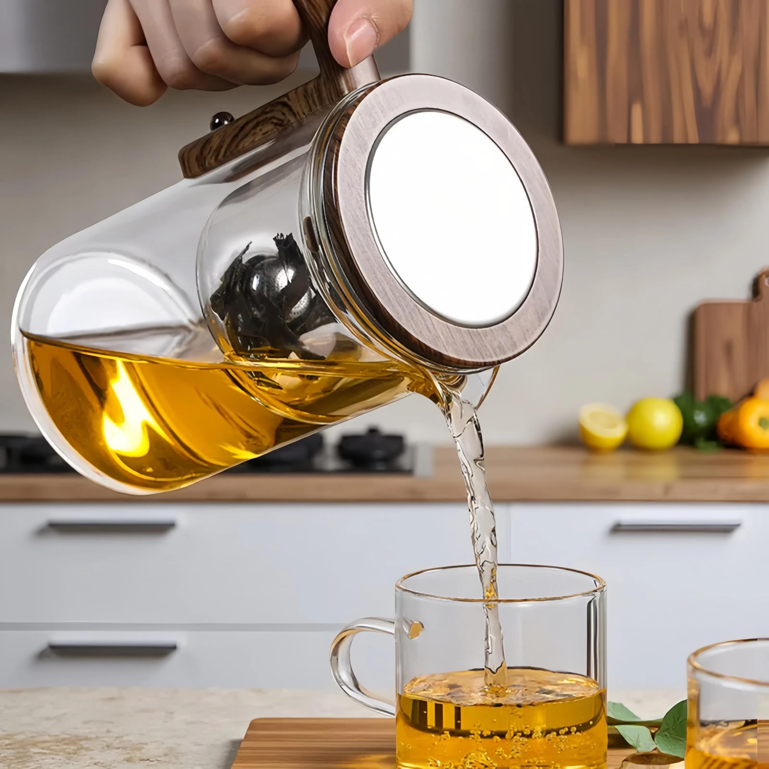 Teiera, Teiera magica creativa in vetro, infusore in vetro per tè sfuso staccabile, ideale per la preparazione del tè - 18 oz (circa 530 ml) (Trasparente)