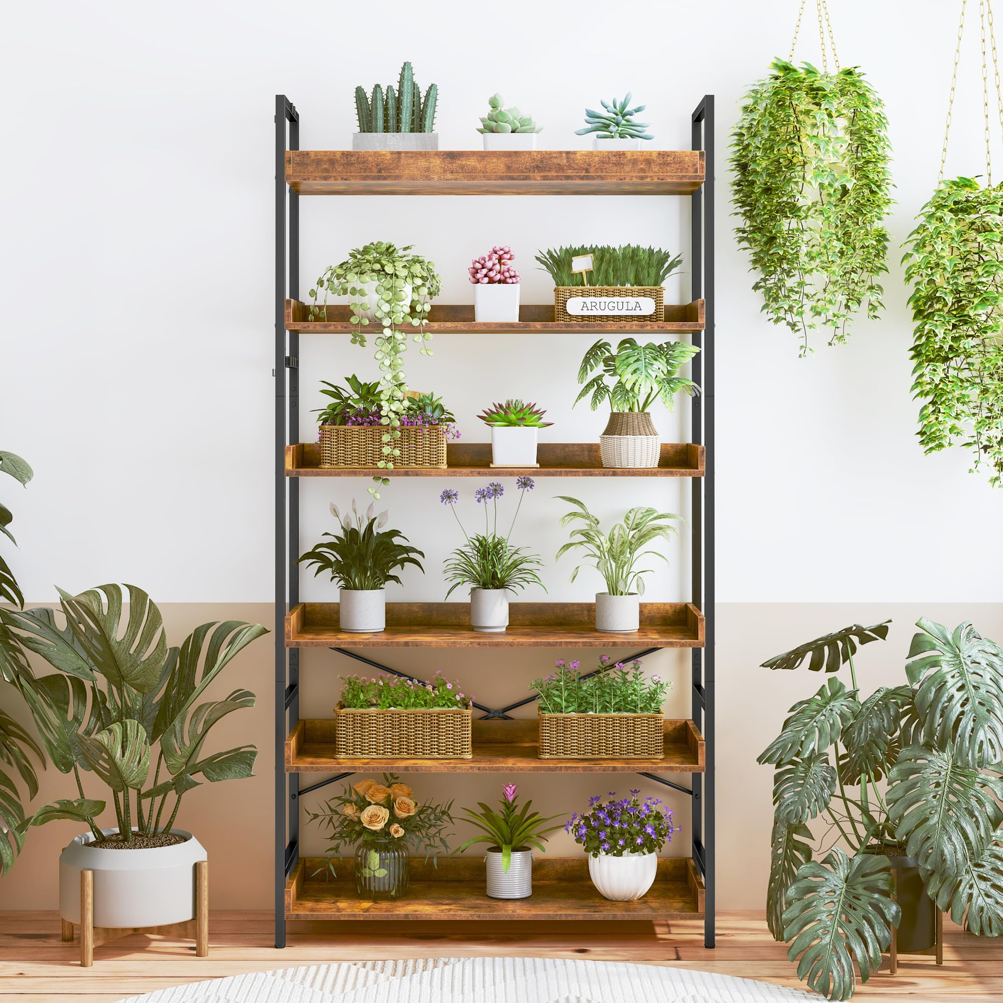 HCHQHS Bookshelf, Adjustable Industrial Bookcase, Vertical Tall Book Shelf, Wood — product photo