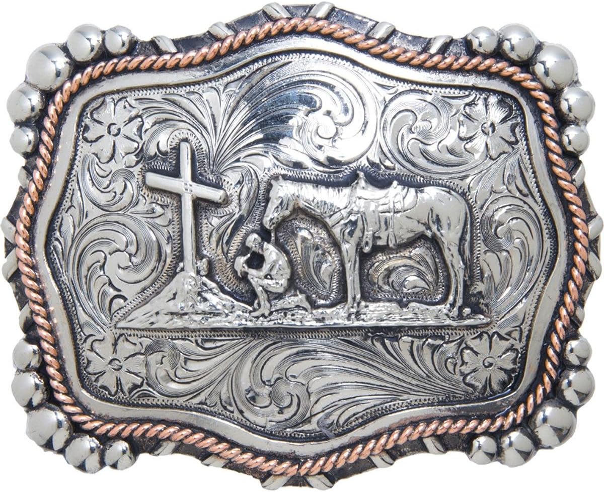 Andwest Men's Vintage"Mission" Praying Cowboy Belt Buckle Two Tone One Size