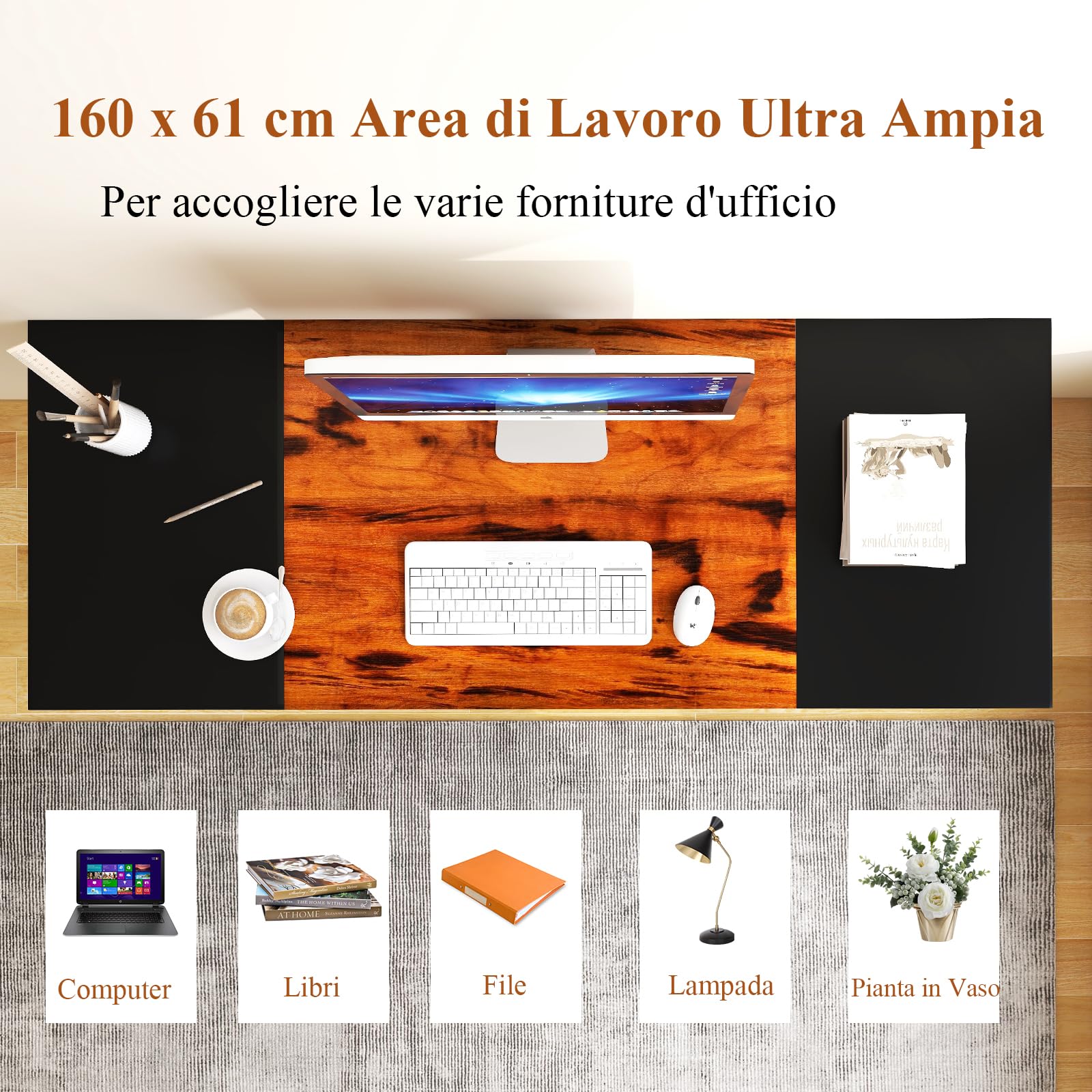 GYMAX Tavolo da Conferenza di 160 cm, Tavolo da Ufficio Industriale con Gancio, Struttura Metallica, Scrivania per Computer per Casa, Ufficio, Sala Conferenze, 160 x 60 x 74 cm