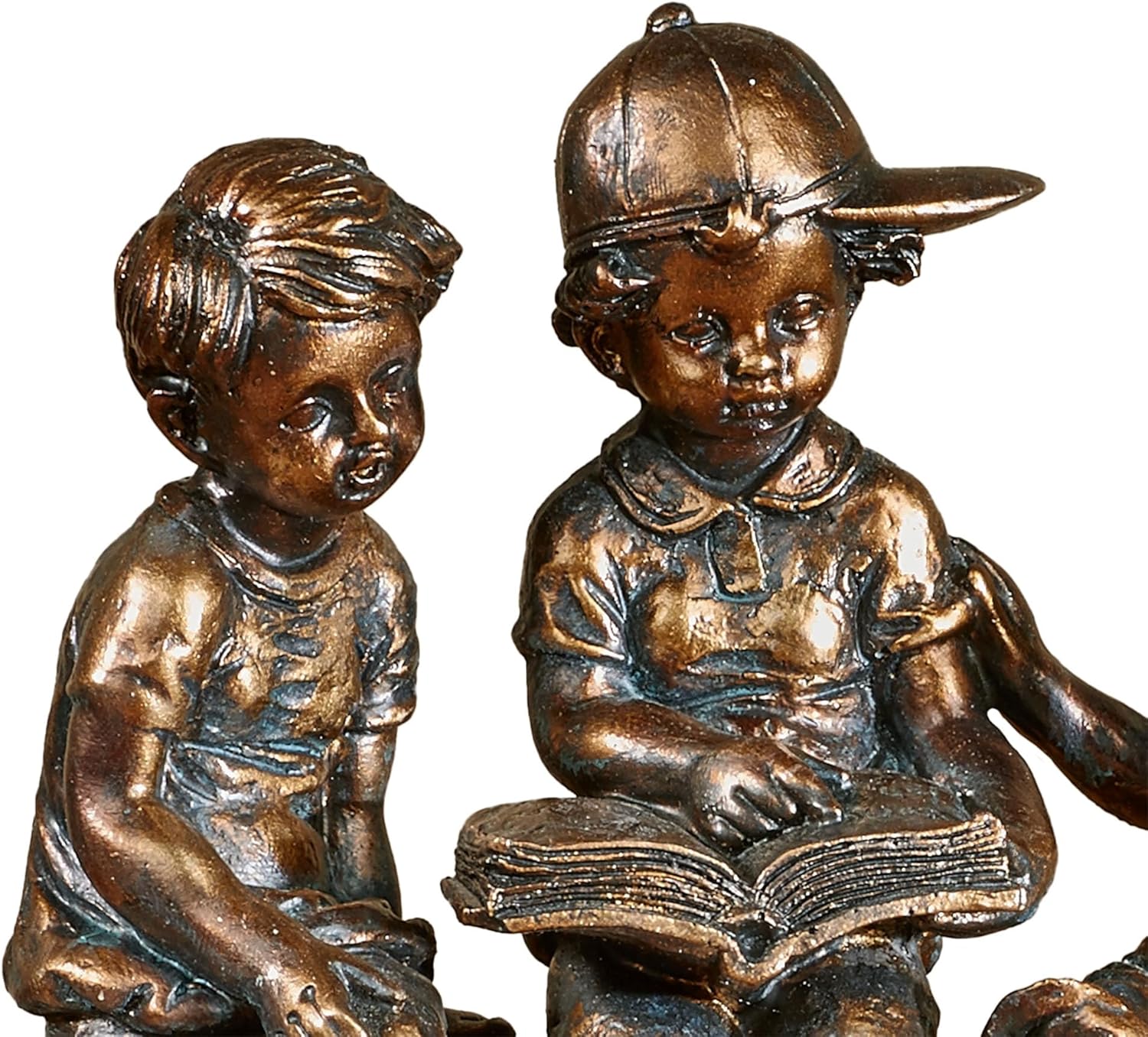Golden Bronze Children on Log Figurine for Office