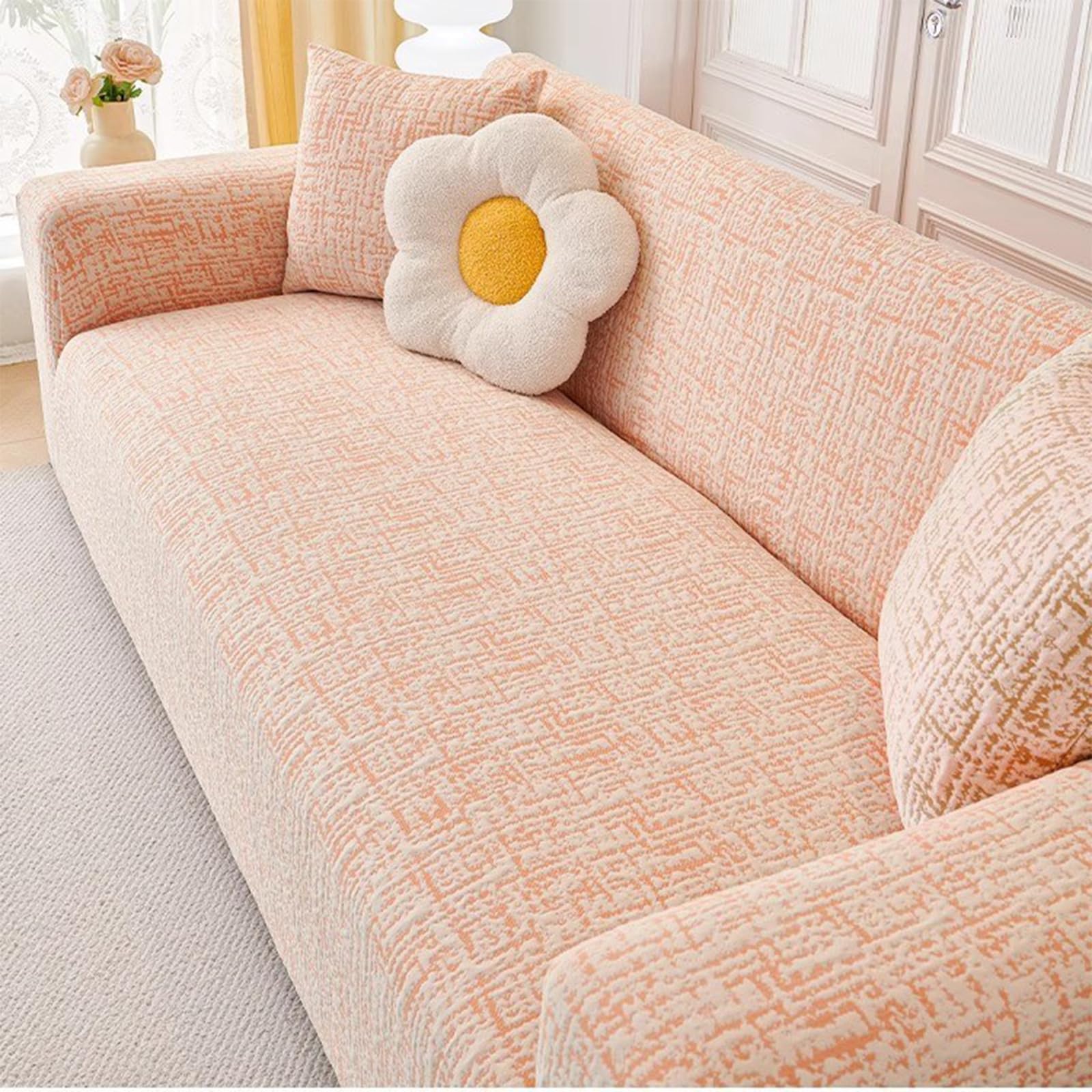 Wysokie rozciąganie miękkie pluszowe sofy, prania elastyczne meble dla dużych sofy, ogrody, futon, futon, gałęzi, fotela, segmentowa kanapa do rzucania Orange 305-360cm