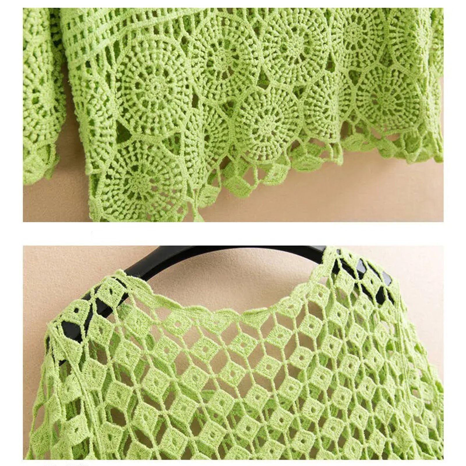 Top Estivi da Donna Intagliati a Maglia Crochet Manica 3/4 Coprispalle da Spiaggia Maglioni