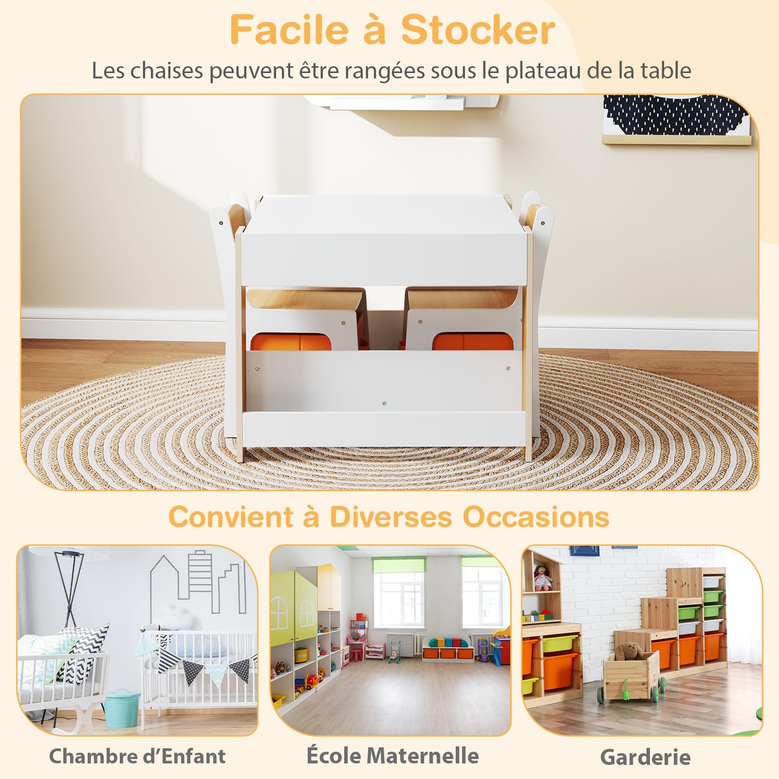 GOPLUS Table Enfant avec 2 Chaises, 4 en 1 Table de Dessin avec Plateau Réversible et Tableau Noir, Bureau Enfant avec Rangement Amovible, Étagères (Naturel)