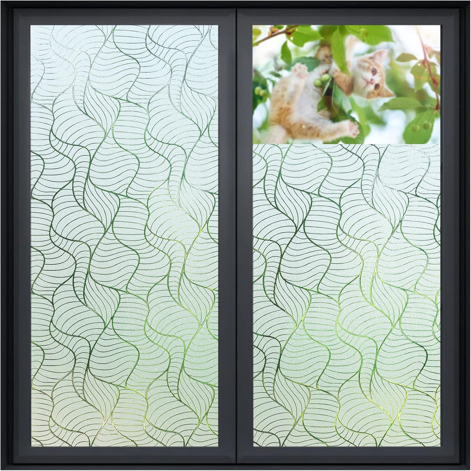 Beautysaid Window Privacy Film: Frosted Glass Window Clings Non-Adhesive Self Static Cling Vinyl Stickers Anti-UV Sun Blocking Decorative Removable Coverings for Kids Home Bathroom, 11.8x78.7inch