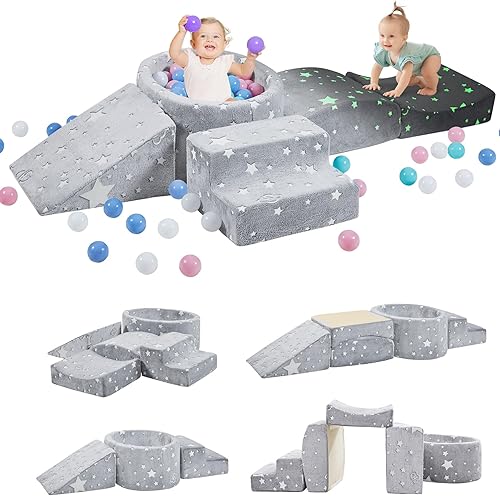 Miniatura 10 de Bloques de Escalada de Espuma con Fosa de Pelotas Diseñados para Niños Pequeños de 1 a 3 Años - Excelente para Gatear en Interiores, Conjunto de