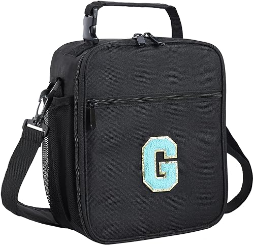 Miniatura 21 de ELEFOCUS Lonchera aislada con inicial para mujeres y hombres, bolsa de almuerzo personalizada con monograma con correa de hombro ajustable para