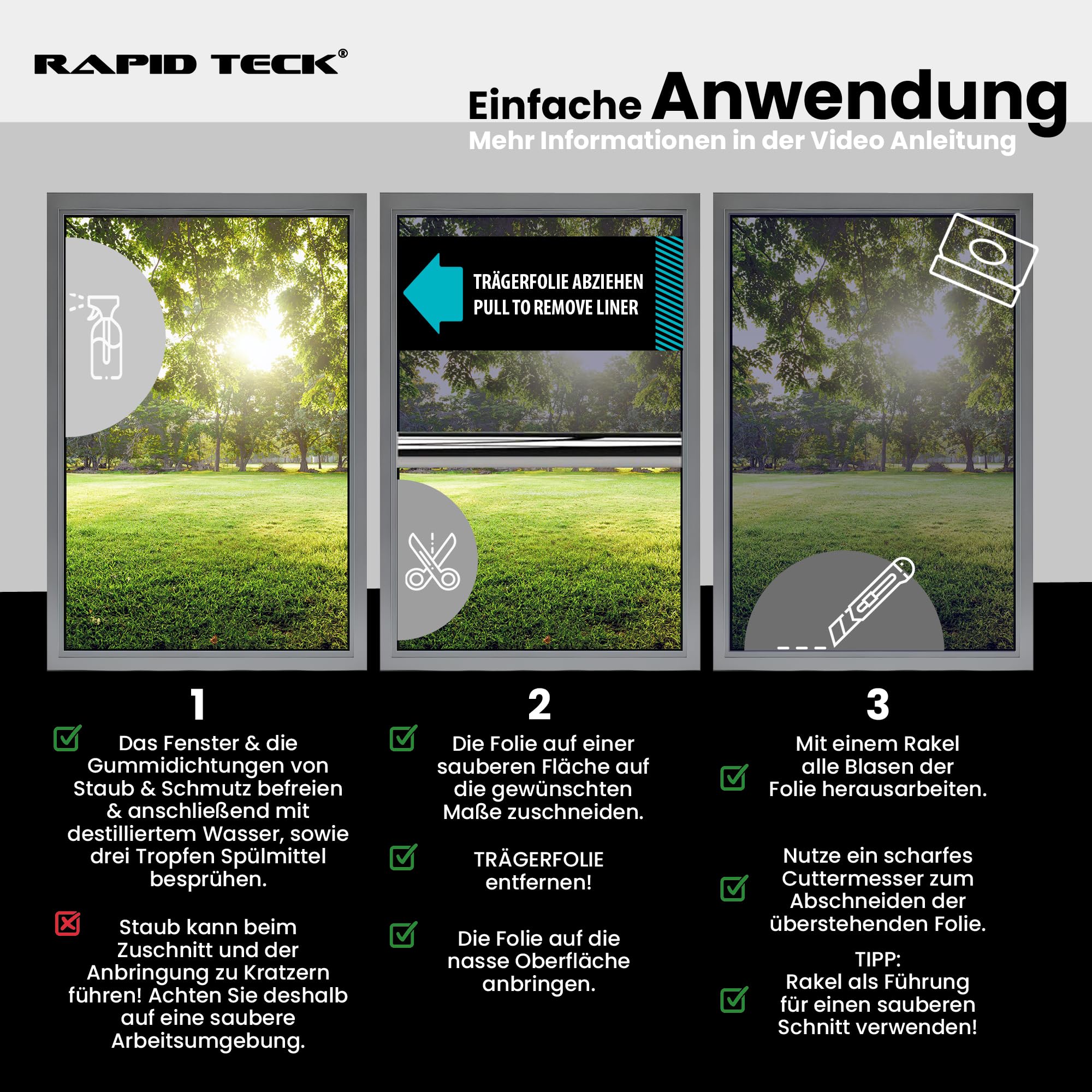 Rapid Teck Fensterfolie Sonnenschutz - 200cm x 152cm - Starke Verspiegelung - Hitzeschutzfolie Fenster 99% UV-Schutz - Spiegelfolie Fenster Sichtschutz - Sonnenschutzfolie Fenster außen