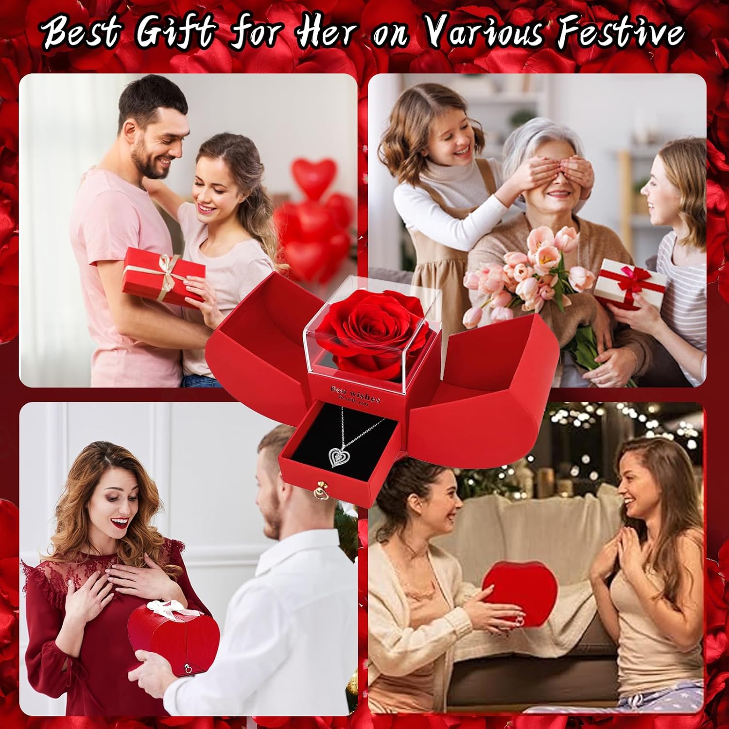 Mothers Day Gifts for Mom Birthstone Necklace from Daughter and Son, Preserved Red Real Flowers Rose for Women Grandma Wife Girlfriend on Birthday Anniversary Valentines-Apr - Image 5