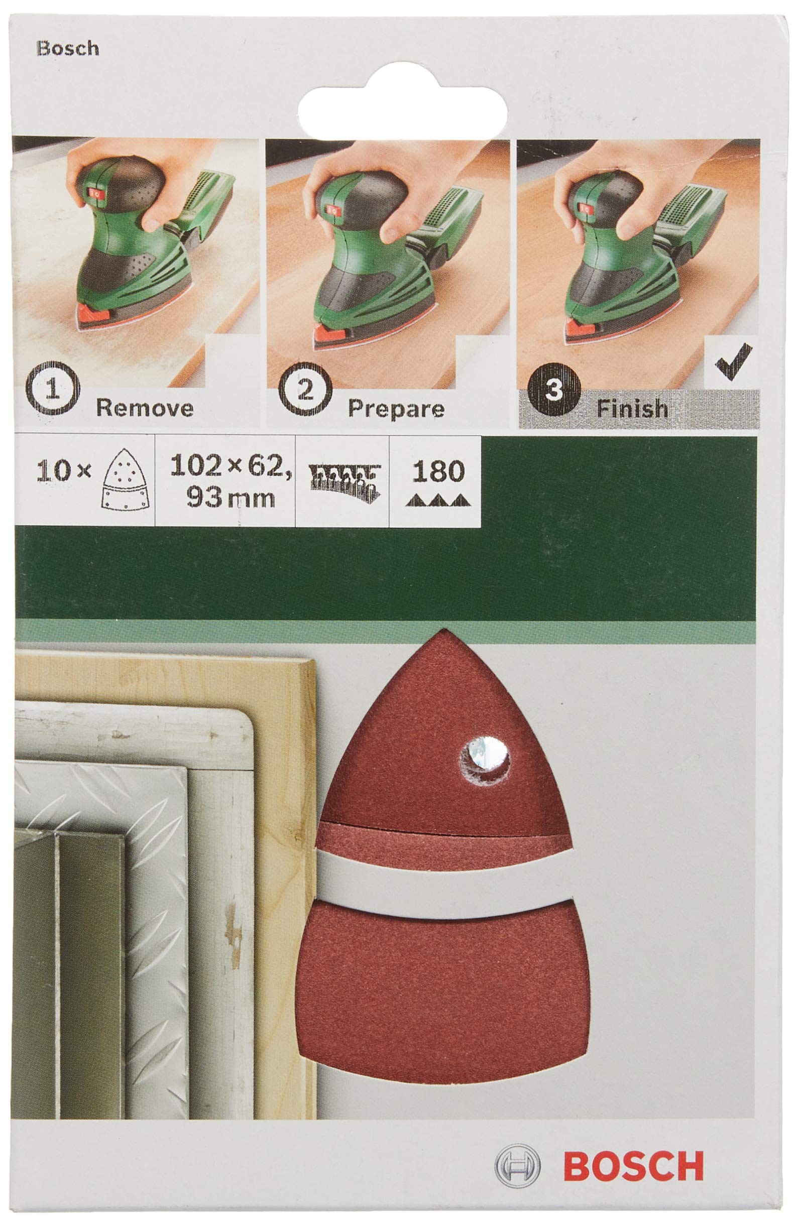 Bosch Home And Garden 2609256A65 10-Piece Sanding Sheet Set For Multi-Sanders 102 X 62.93, 180