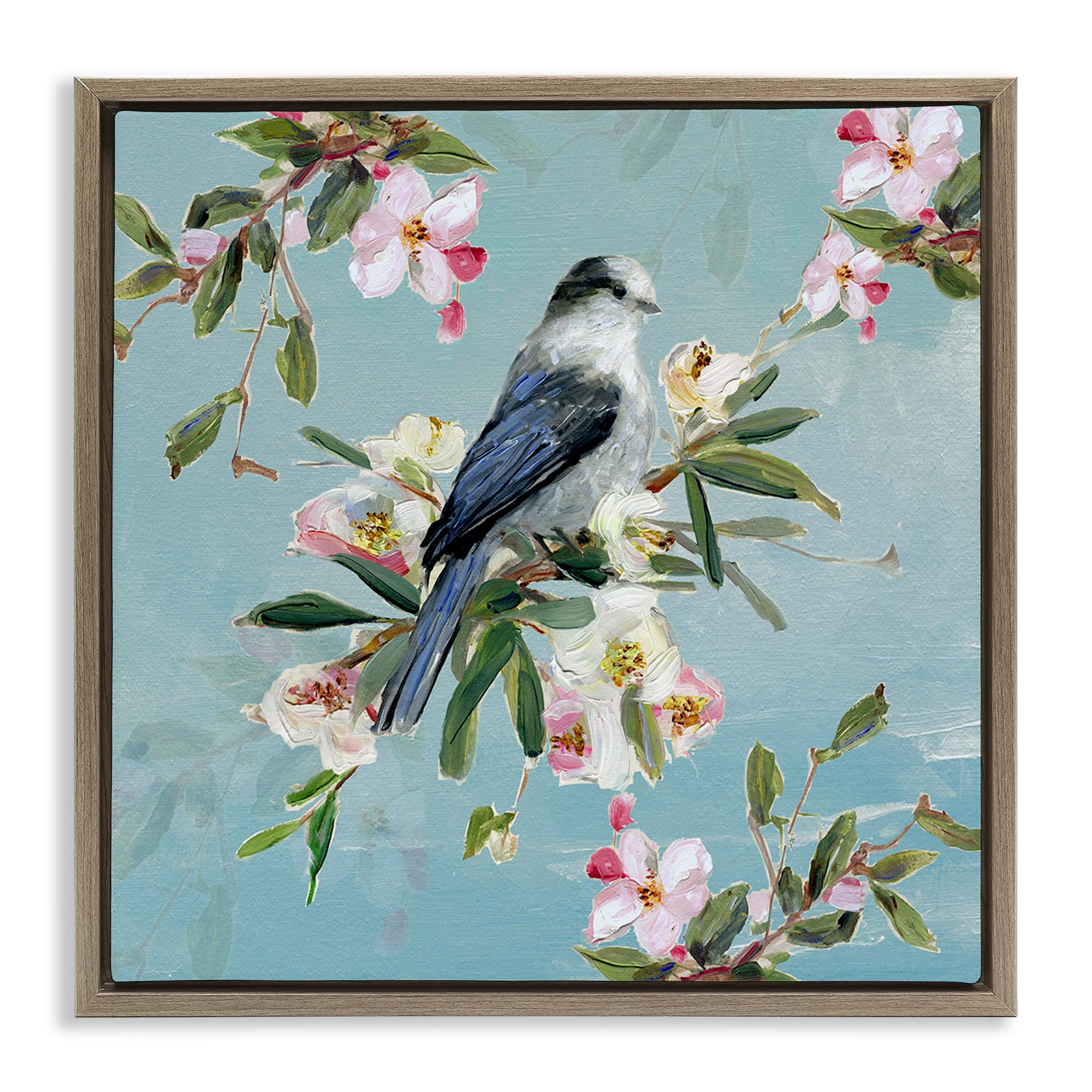 'Pastel Songbird Among Blossoms'| Floating Frame Canvas Art