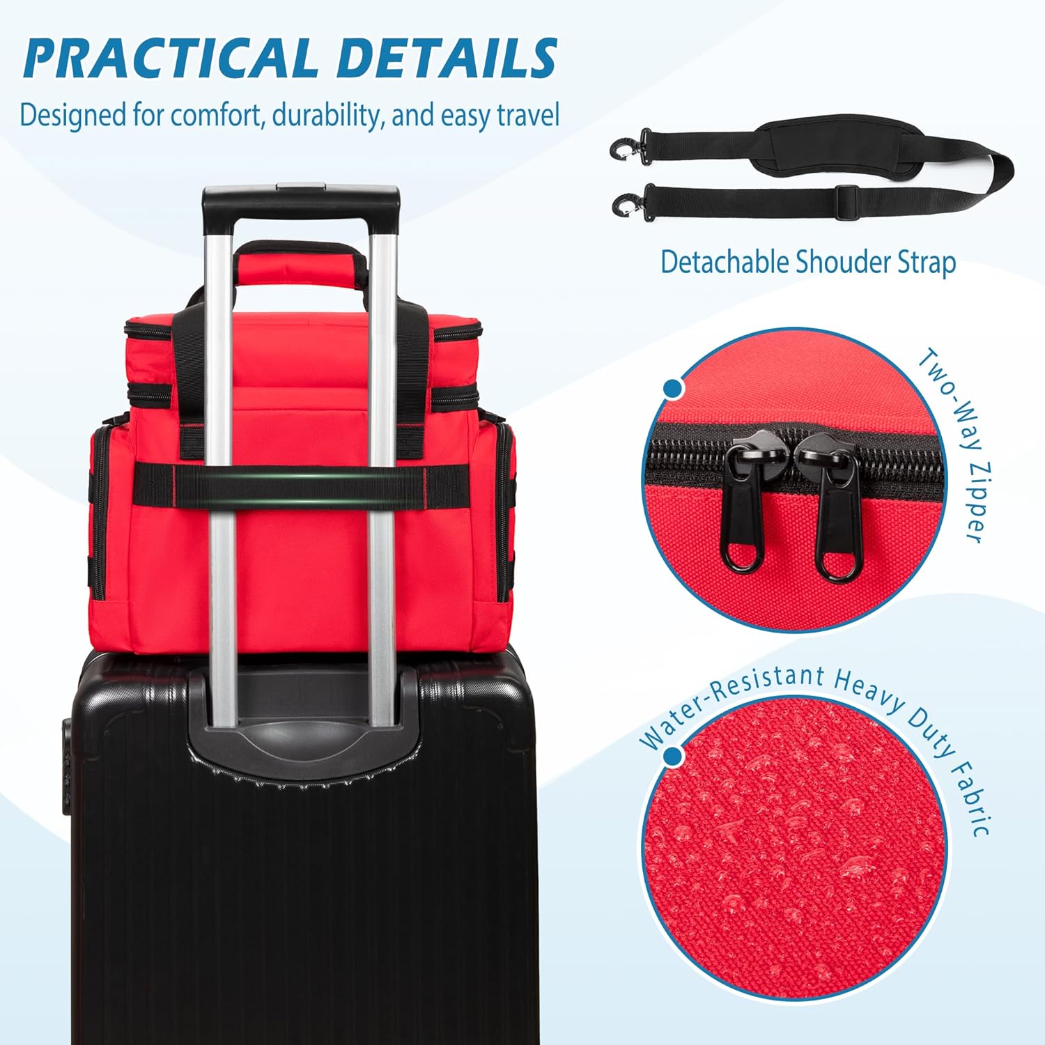 Medicine Organizer Bag with Insulated Pocket for Travel, Pill Bottle Storage Bag with 4 Customized Dividers & Shoulder Strap for Medication, Insulin and First Aid Supplies, Red (Bag ONLY)