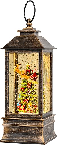 Linterna musical de globo de nieve de 10 pulgadas, árbol de Navidad iluminado y linterna de agua de Papá Noel volador, decoración y regalo para el