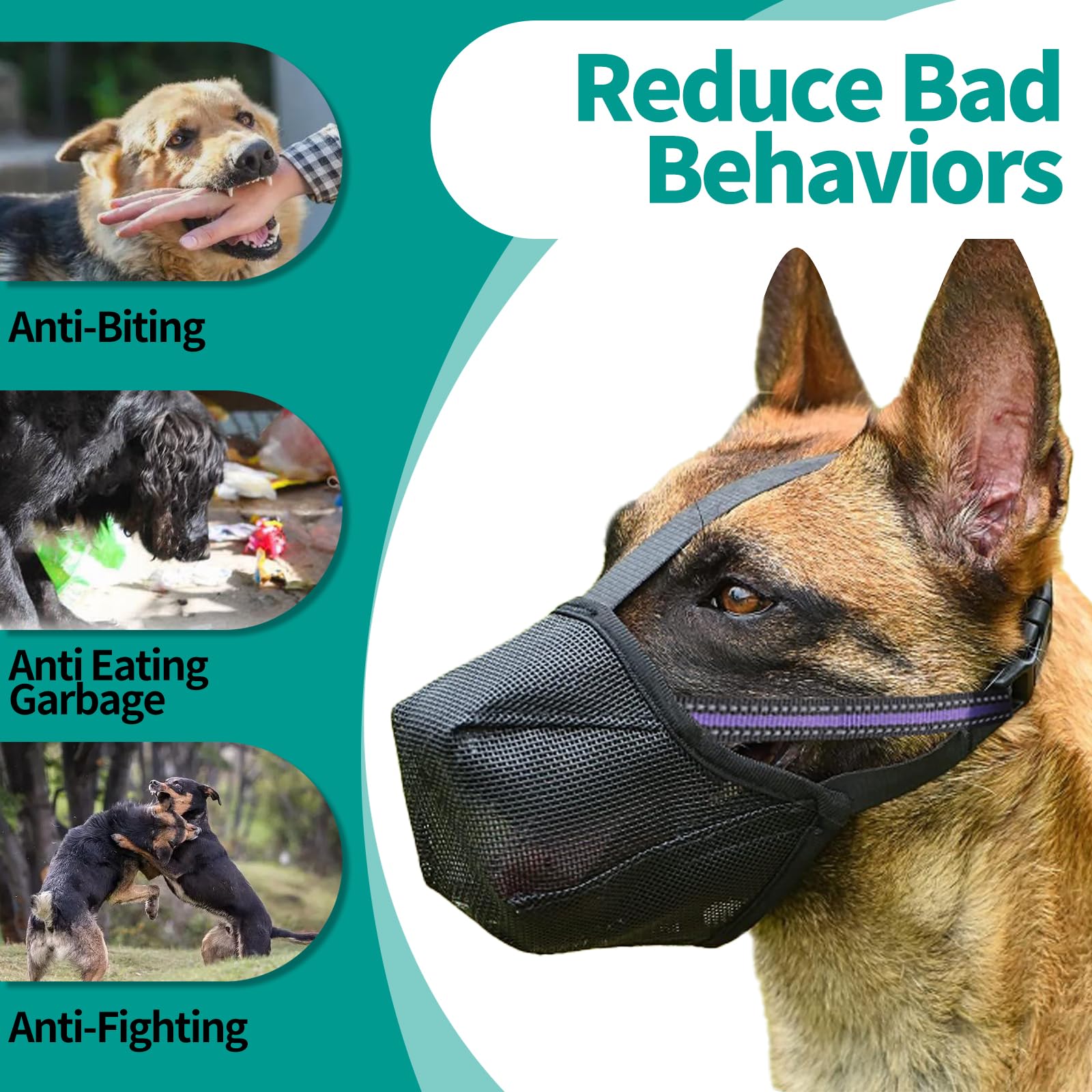 Dog Muzzle - Soft Mesh Muzzle for Small Medium Large Dogs Labrador German Shepherd - Adjustable Puppy Muzzles for Scavenging Biting Licking and Chewing - Allows Panting and Drinking (M)