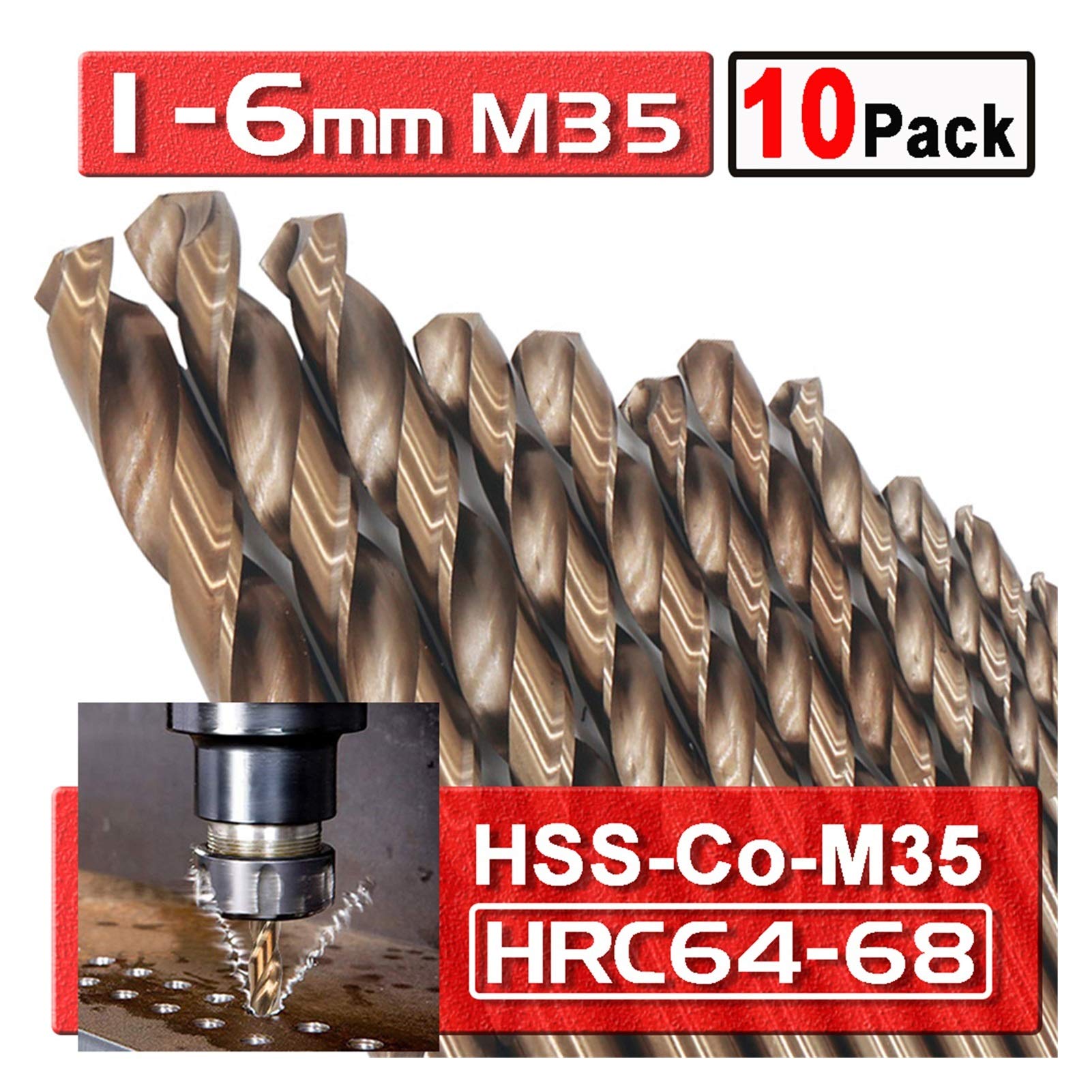Wiertła Zestaw wierteł 10 szt. Stal szybkotnąca M35 Kobalt Wiertła kręte HSS-Co Bit 5% Co Do wiercenia w metalu 1 1,5 2,5 3 4 5 6 mm Wiertło D30 (średnica otworu: 6 mm)