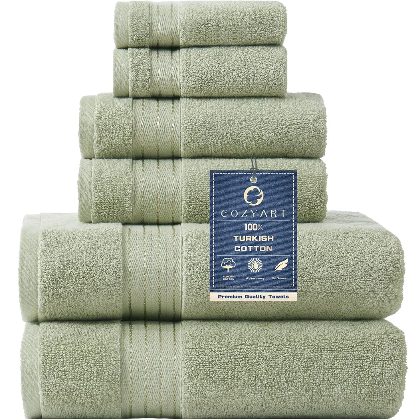 COZYART Sage Green Bath Towel Set for Bathroom Turkish Cotton Thick Soft Absorbent Durable 650 GSM Towel Sets